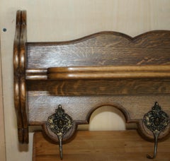 Lovely Antique Dutch Fine Cherub Oak Coat Hat Scarf Wall Rack Hanger Royal Hooks