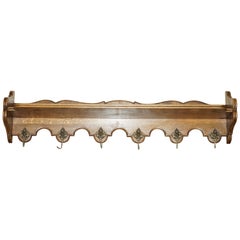 Lovely Antique Dutch Fine Cherub Oak Coat Hat Scarf Wall Rack Hanger Royal Hooks