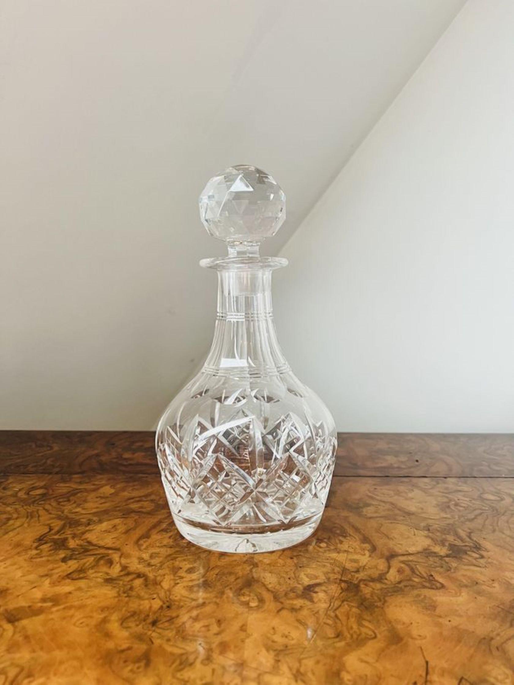 Lovely antique Edwardian cut glass decanter having a lovely shaped decanter with cut glass detail and the original glass stopper.

D. 1900