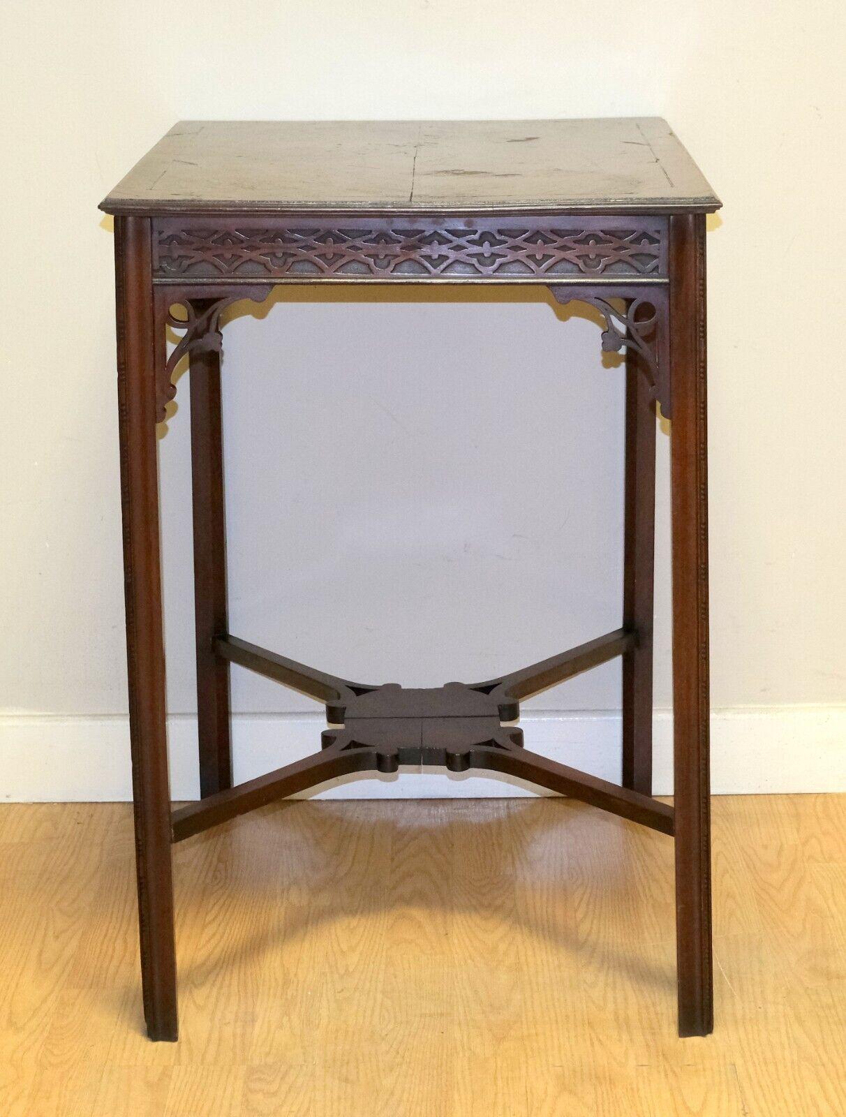 Hand-Crafted LOVELY ANTIQUE EDWARDIAN HARDWOOD SiDE TABLE STRAIGHT LEGS & CARVING For Sale