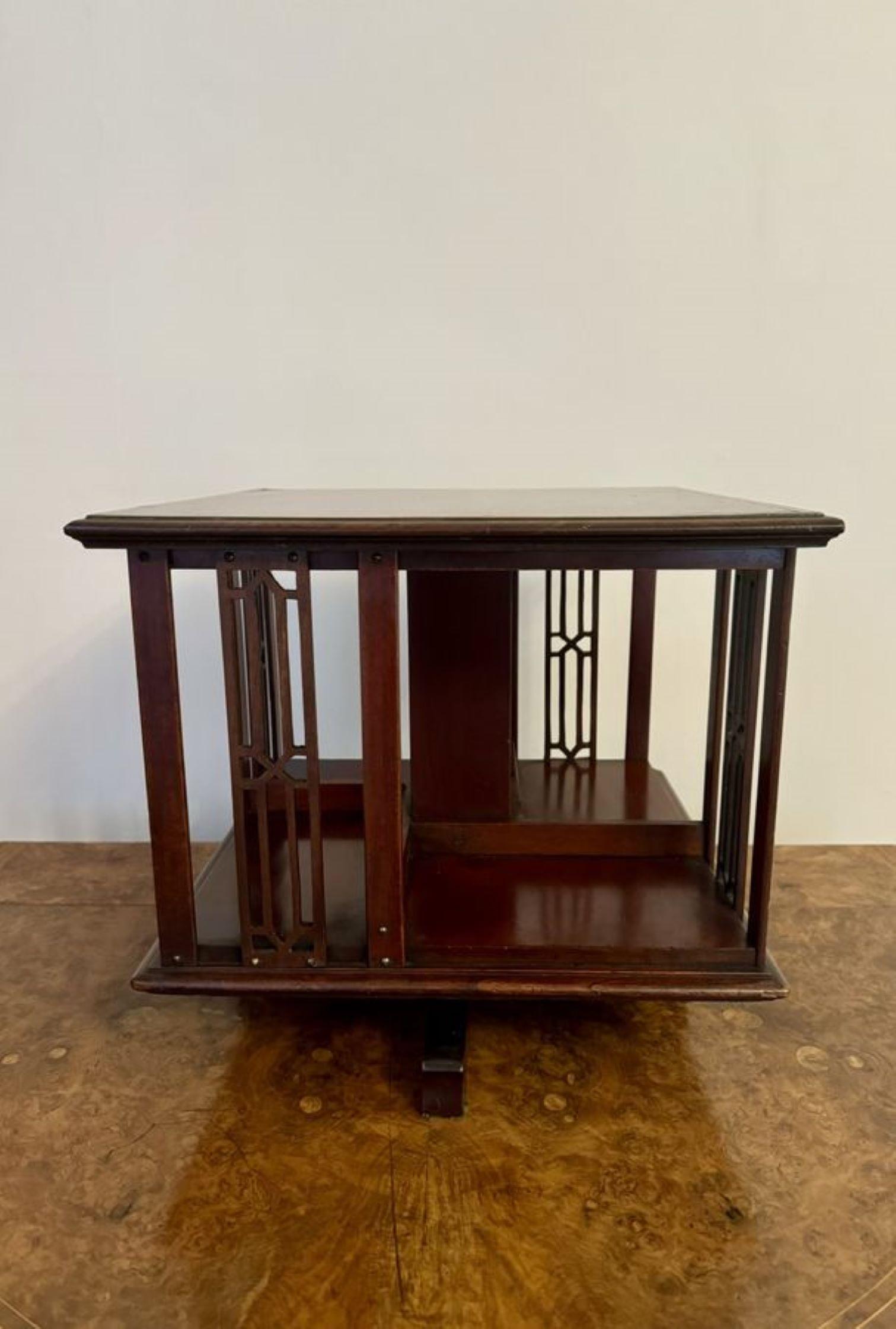 20th Century Lovely antique Edwardian mahogany inlaid table top revolving bookcase
