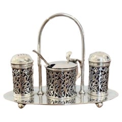 Lovely antique Edwardian quality glass and silver plated cruet set 