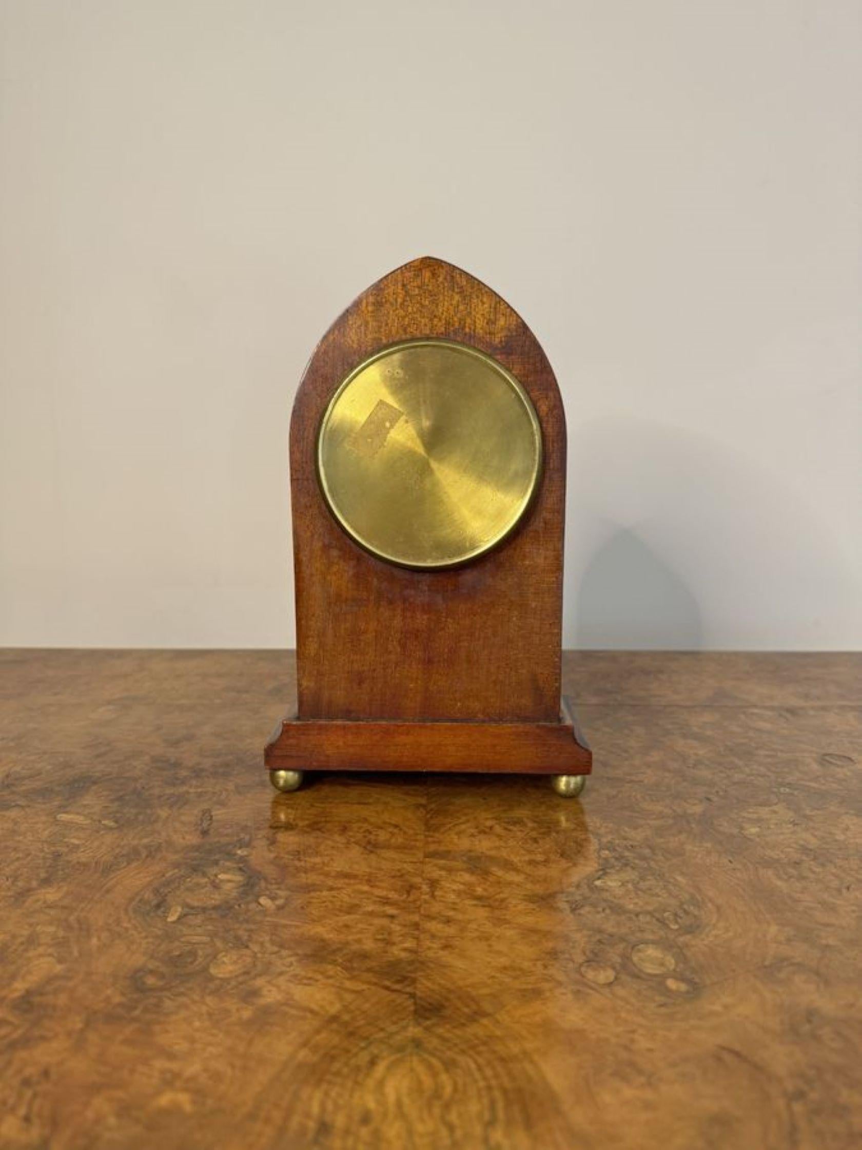 Precioso reloj de chimenea antiguo de calidad eduardiana de caoba con incrustaciones de madera satinada en Bueno estado para la venta en Ipswich, GB