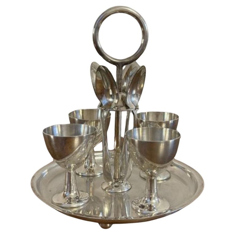Lovely antique Edwardian quality silver plated egg cruet set For