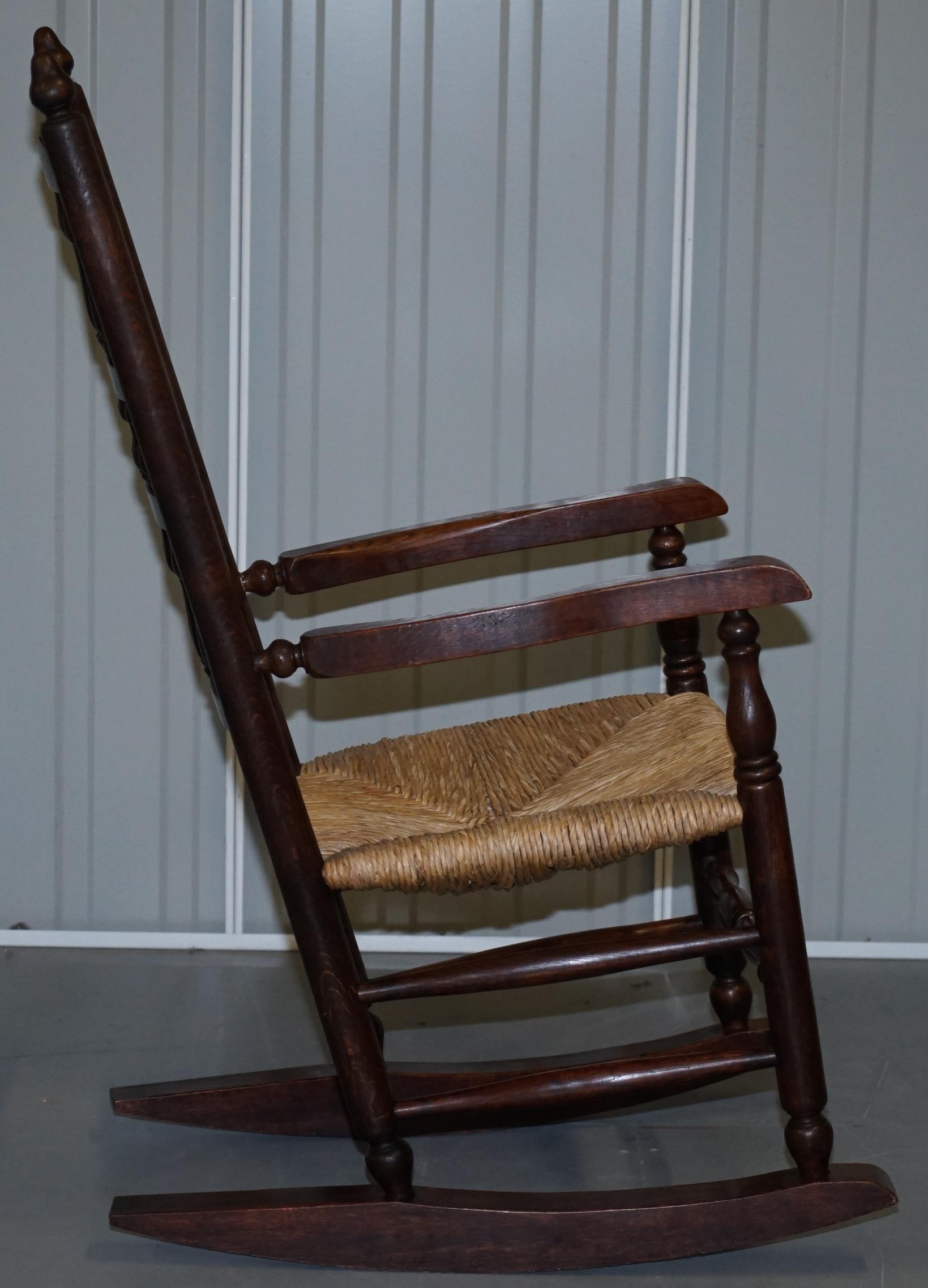 Lovely Antique Elm Victorian William Morris Sussex Chair Style Rocking Armchair 3
