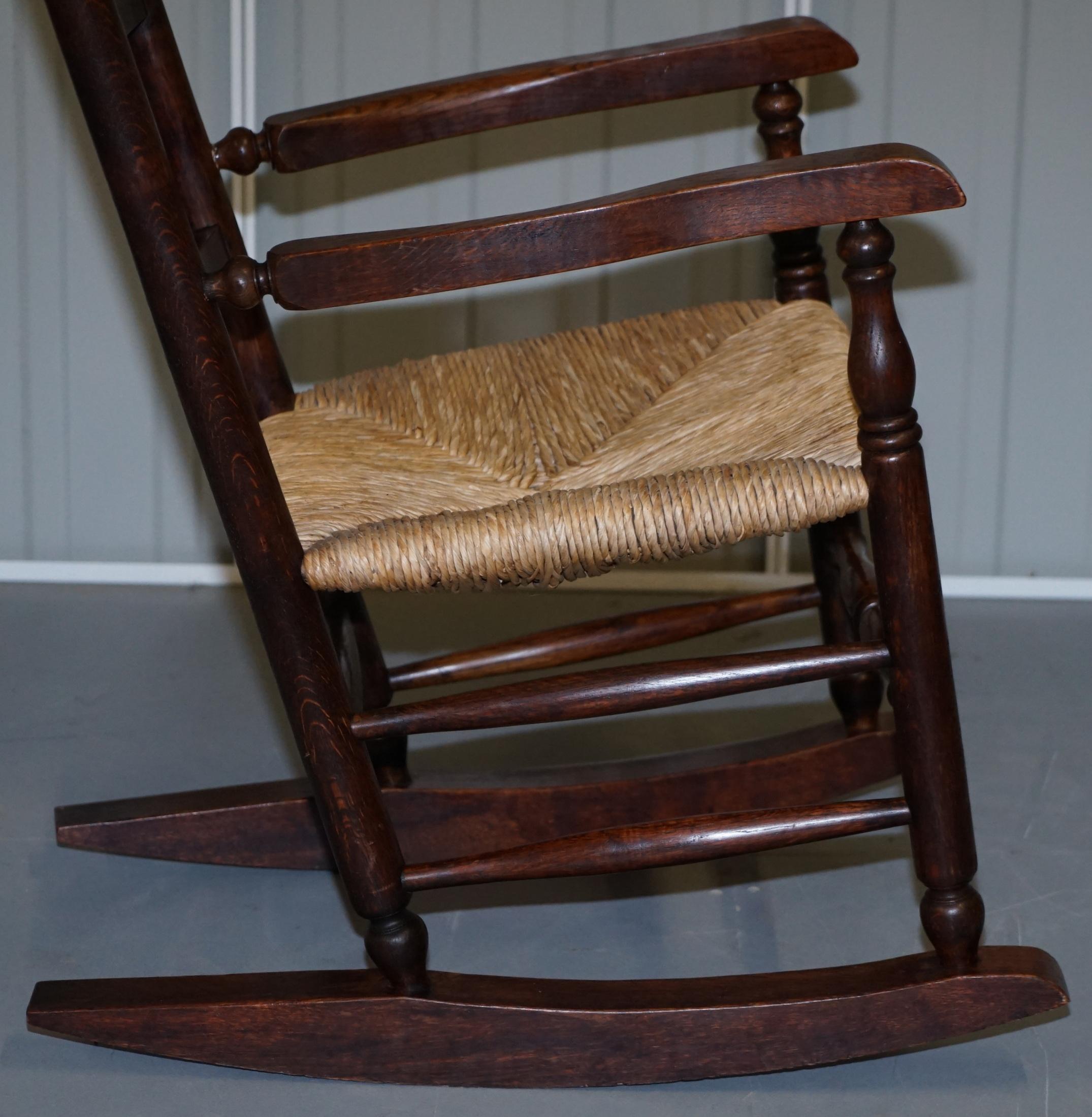 Lovely Antique Elm Victorian William Morris Sussex Chair Style Rocking Armchair 4