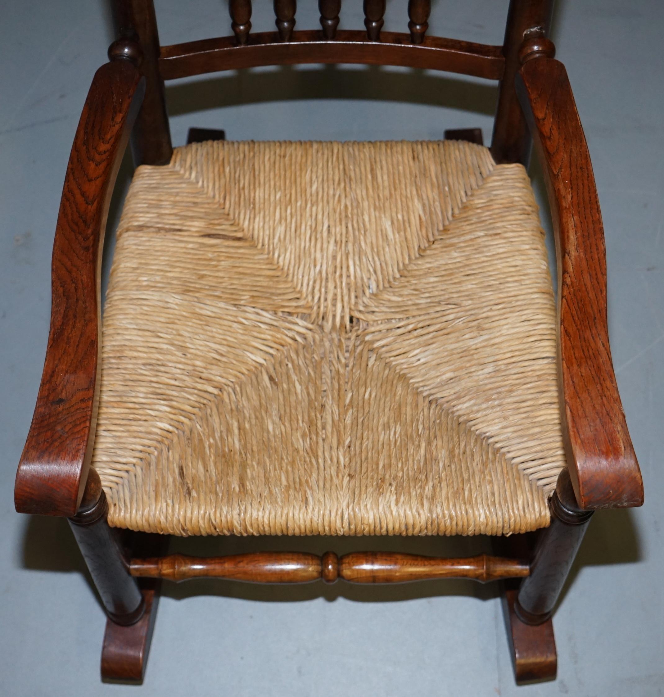 English Lovely Antique Elm Victorian William Morris Sussex Chair Style Rocking Armchair