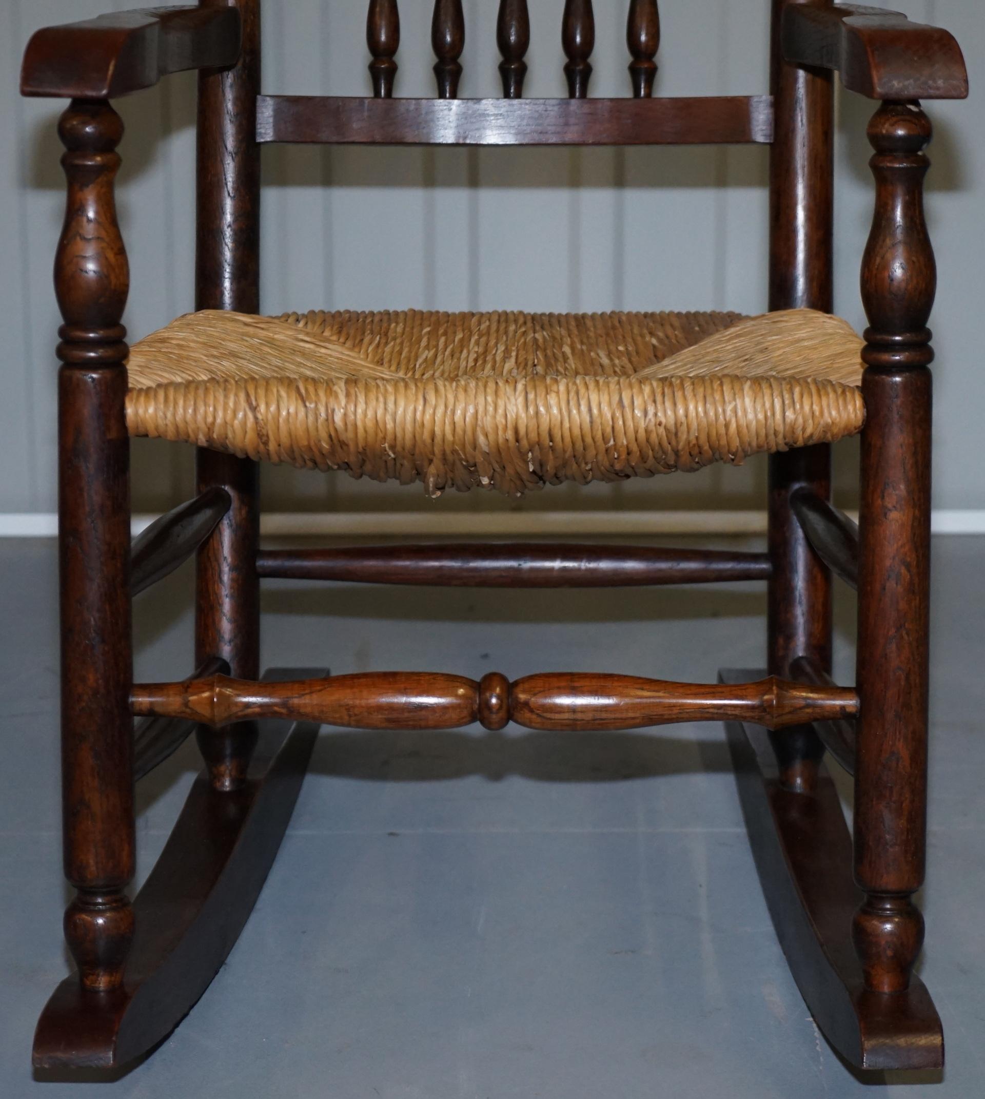 Lovely Antique Elm Victorian William Morris Sussex Chair Style Rocking Armchair 1