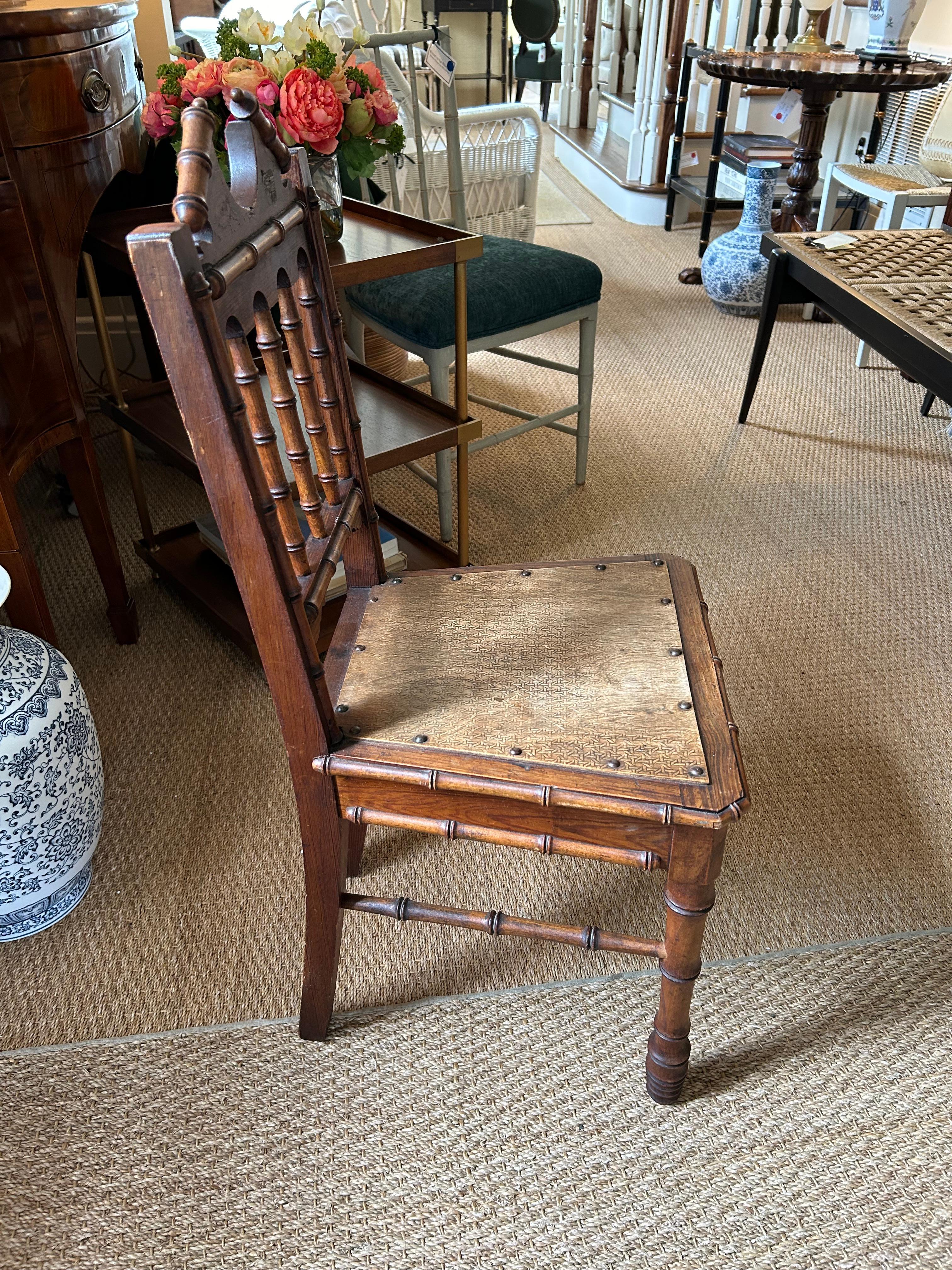 Lovely Antique English Faux Bamboo Hall Side Chair In Good Condition For Sale In Hopewell, NJ