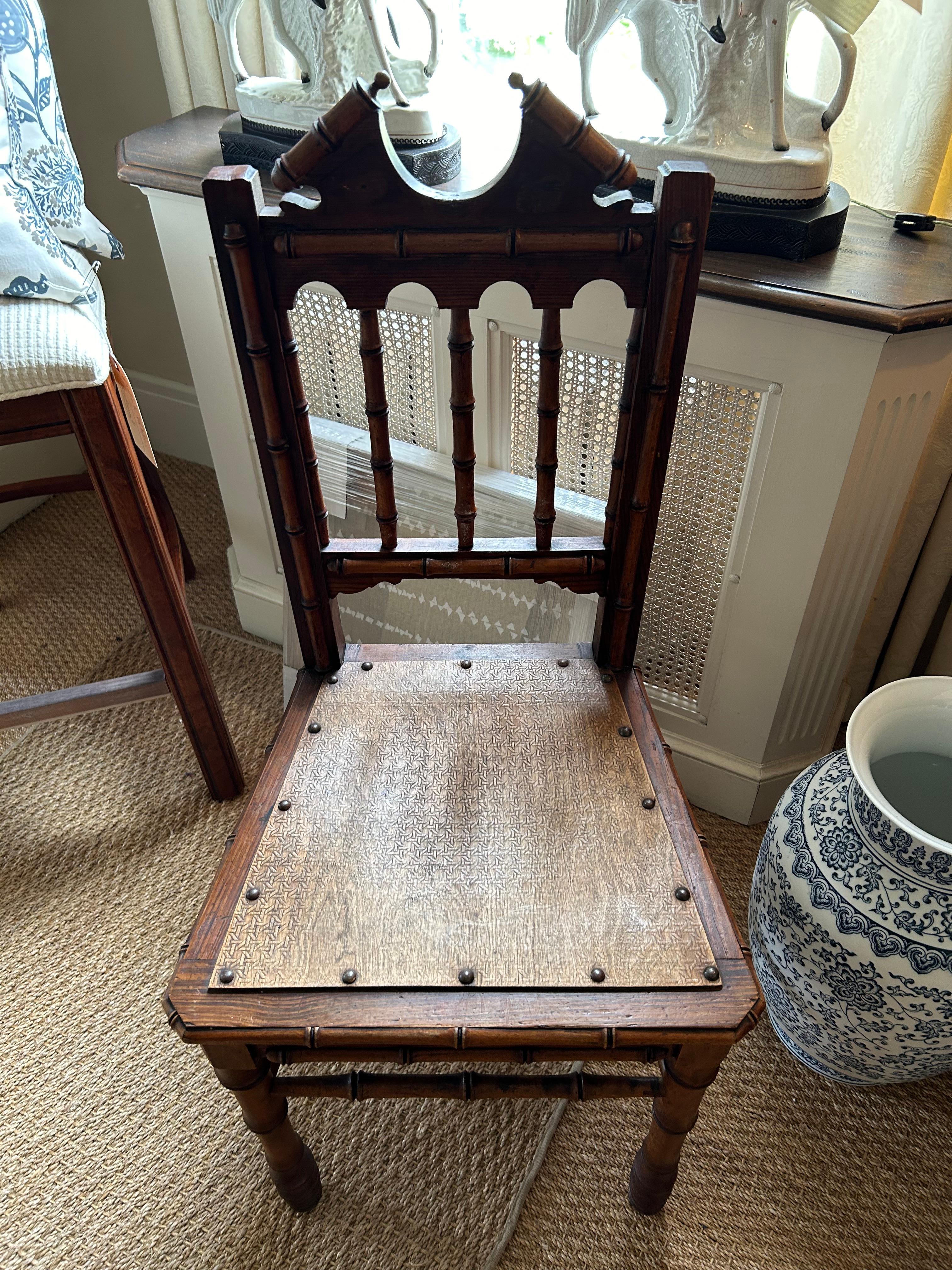 Lovely Antique English Faux Bamboo Hall Side Chair For Sale 1