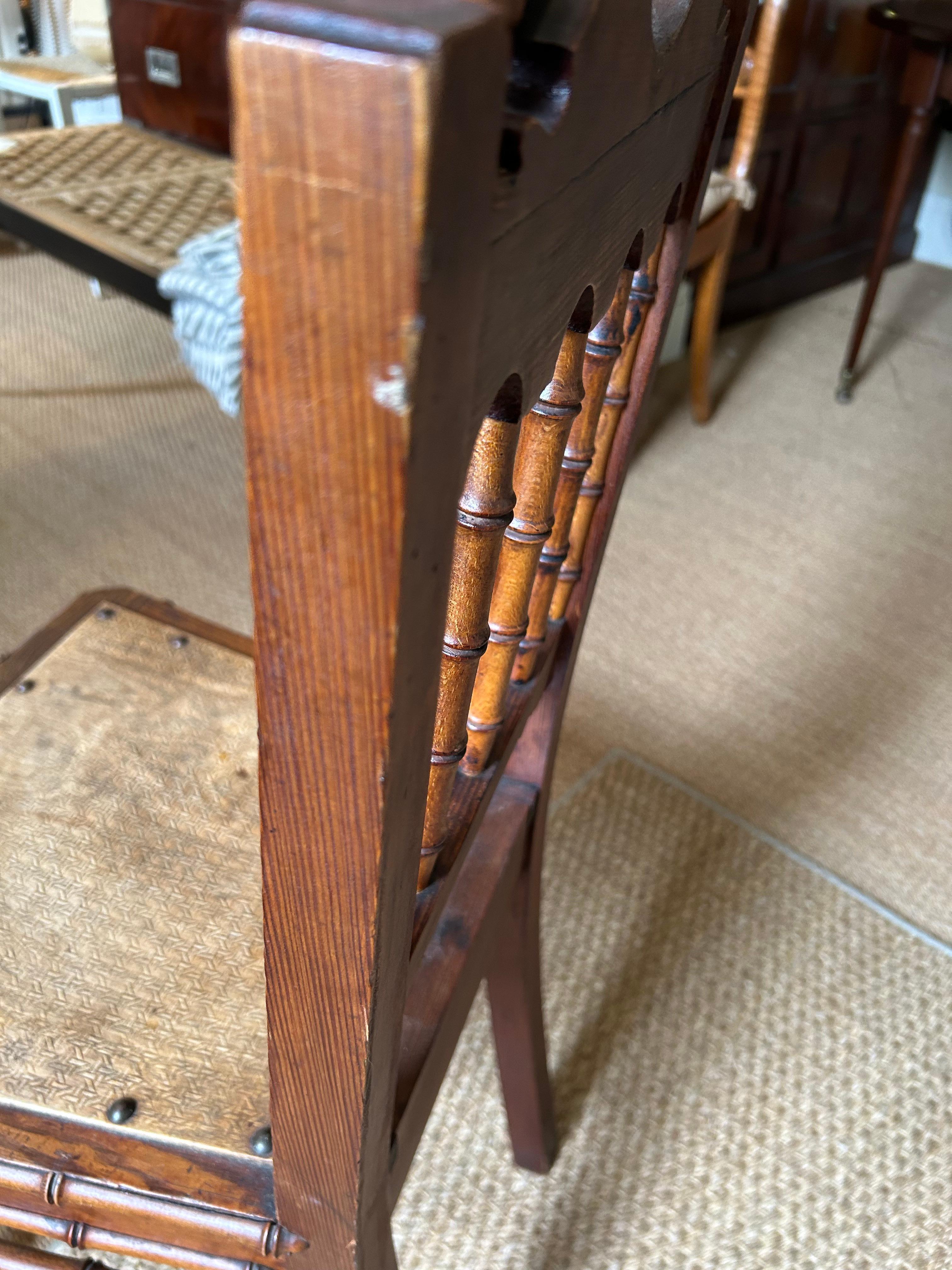 Lovely Antique English Faux Bamboo Hall Side Chair For Sale 3