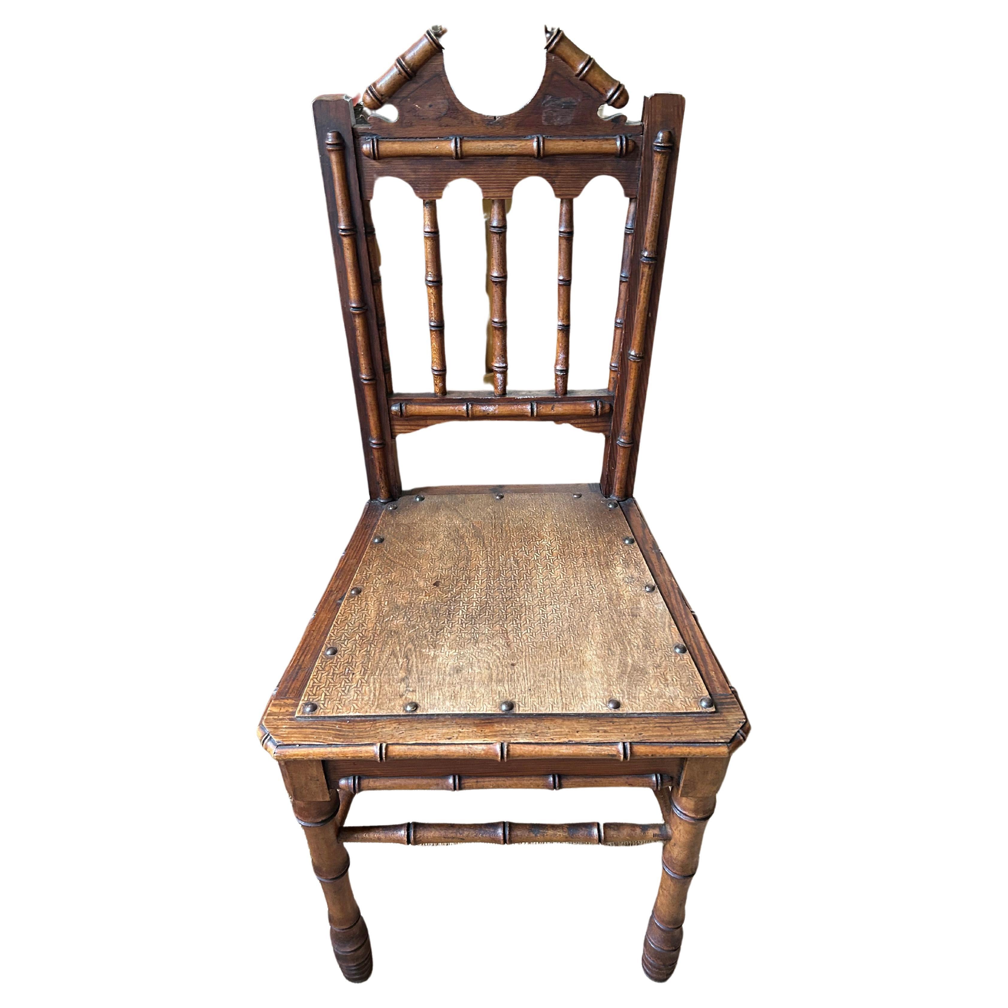 Lovely Antique English Faux Bamboo Hall Side Chair