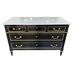 Lovely Antique French Louis XVI Style Ebonised Commode with Carrara Marble Top