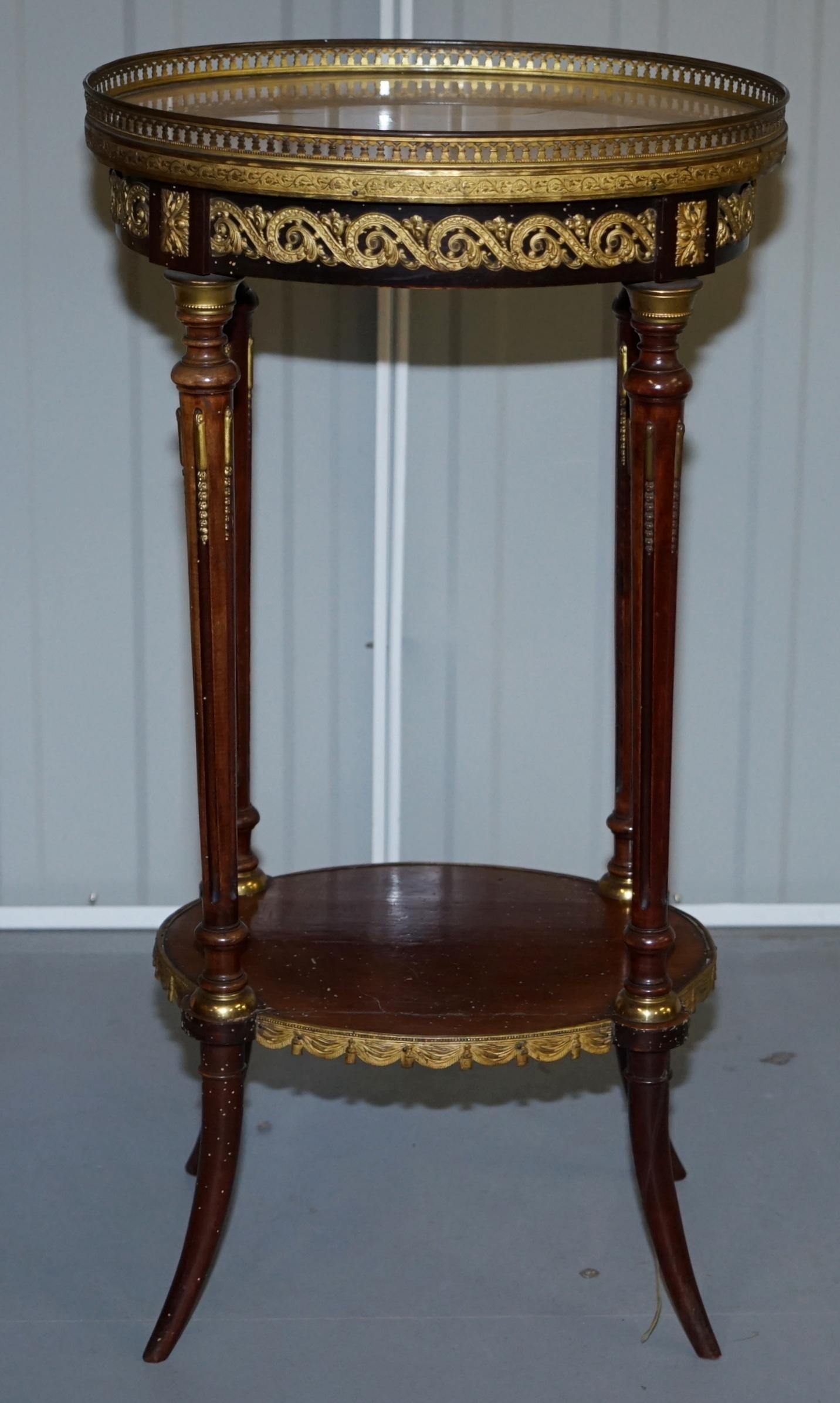 Lovely Antique French Marble Topped with Brass Gallery Rail Lamp Wine Side Table 3