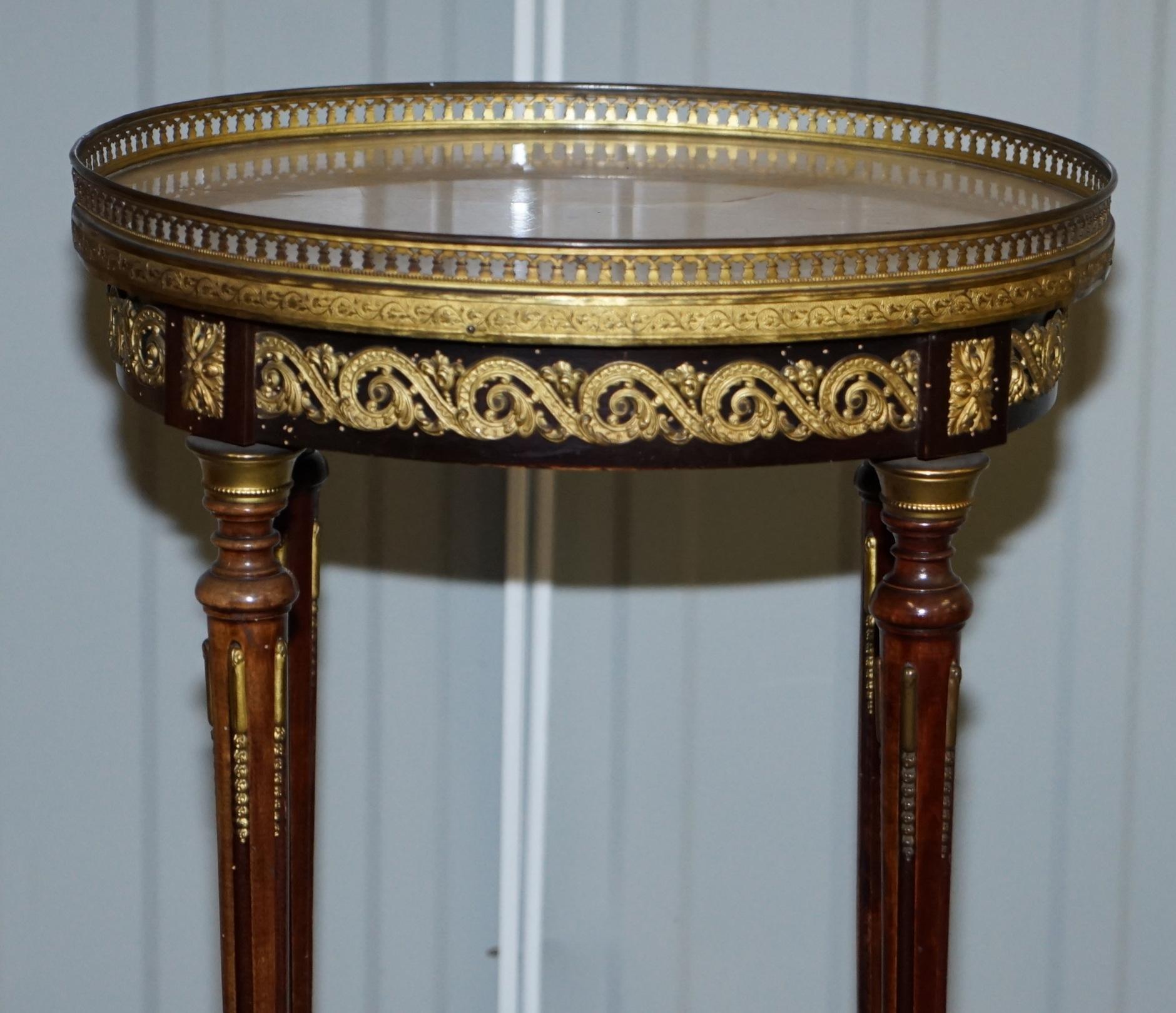 Lovely Antique French Marble Topped with Brass Gallery Rail Lamp Wine Side Table 4