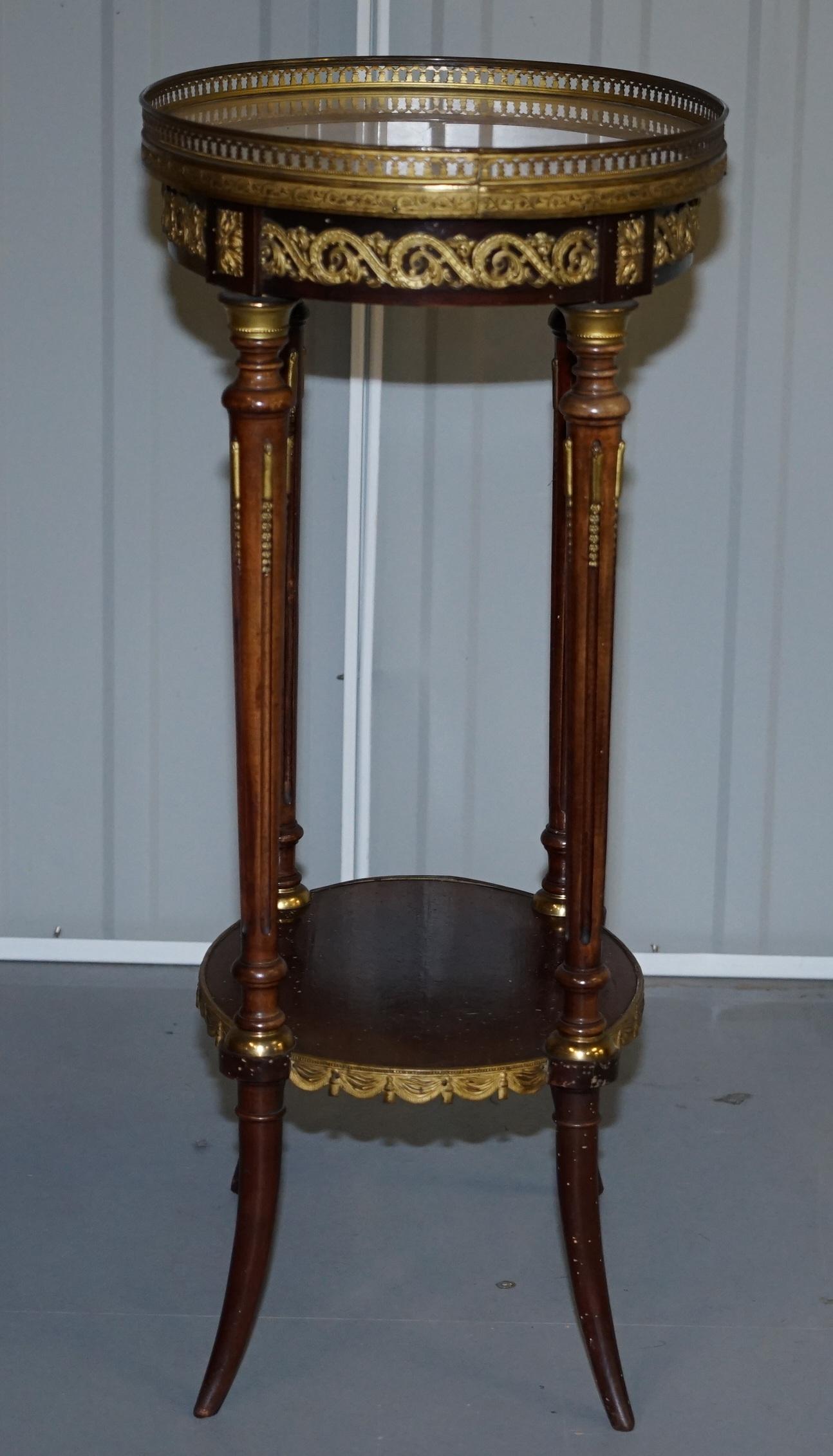 Lovely Antique French Marble Topped with Brass Gallery Rail Lamp Wine Side Table 5