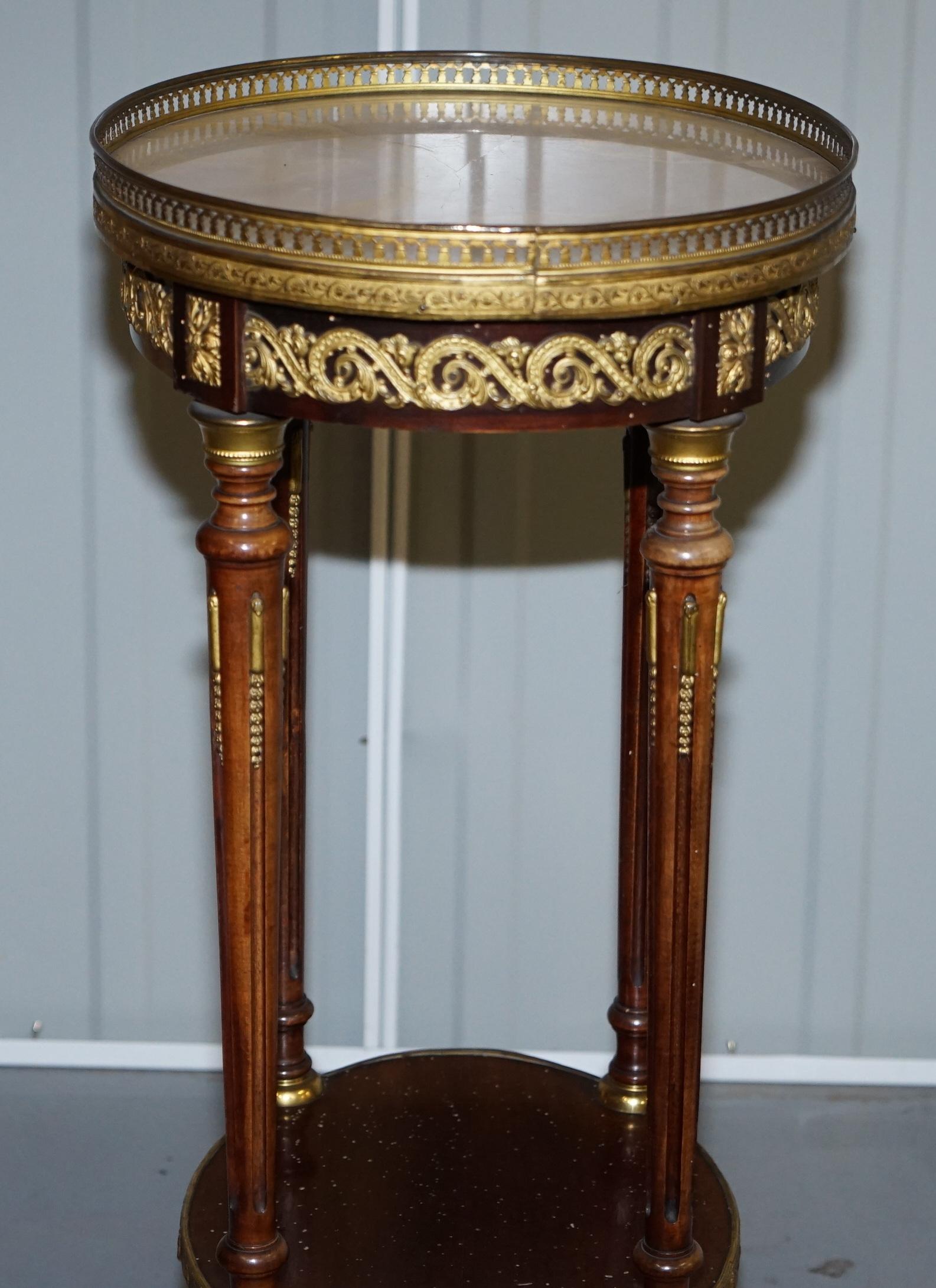 Lovely Antique French Marble Topped with Brass Gallery Rail Lamp Wine Side Table 6
