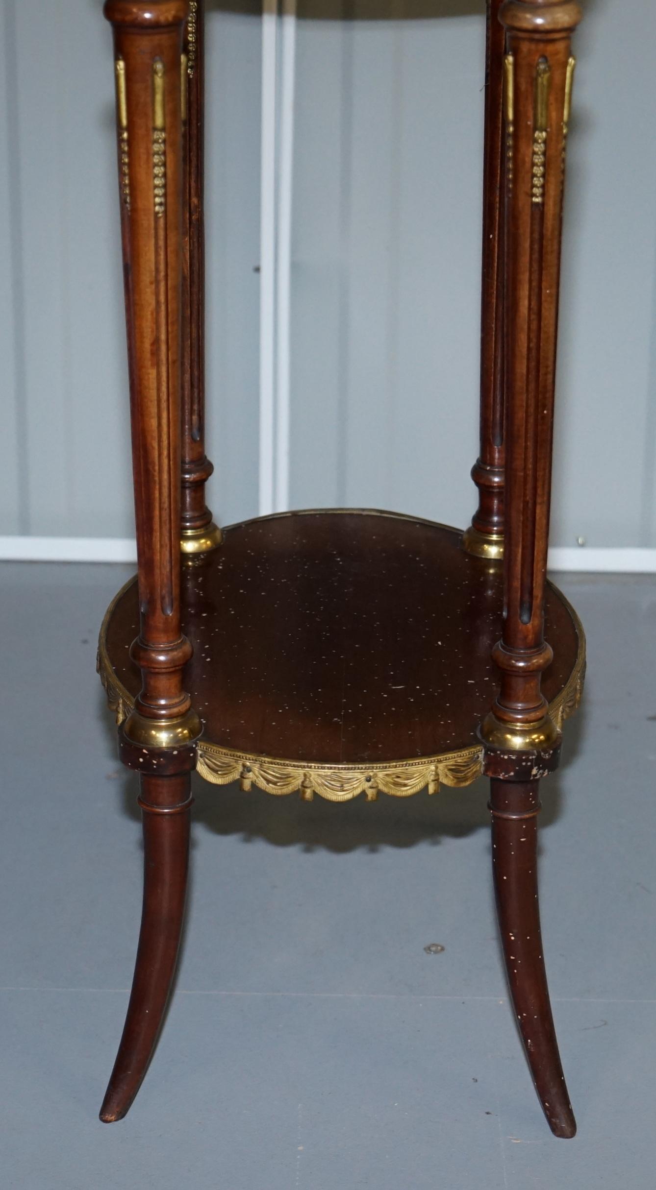 Lovely Antique French Marble Topped with Brass Gallery Rail Lamp Wine Side Table 7