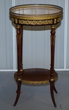 Lovely Antique French Marble Topped with Brass Gallery Rail Lamp Wine Side Table