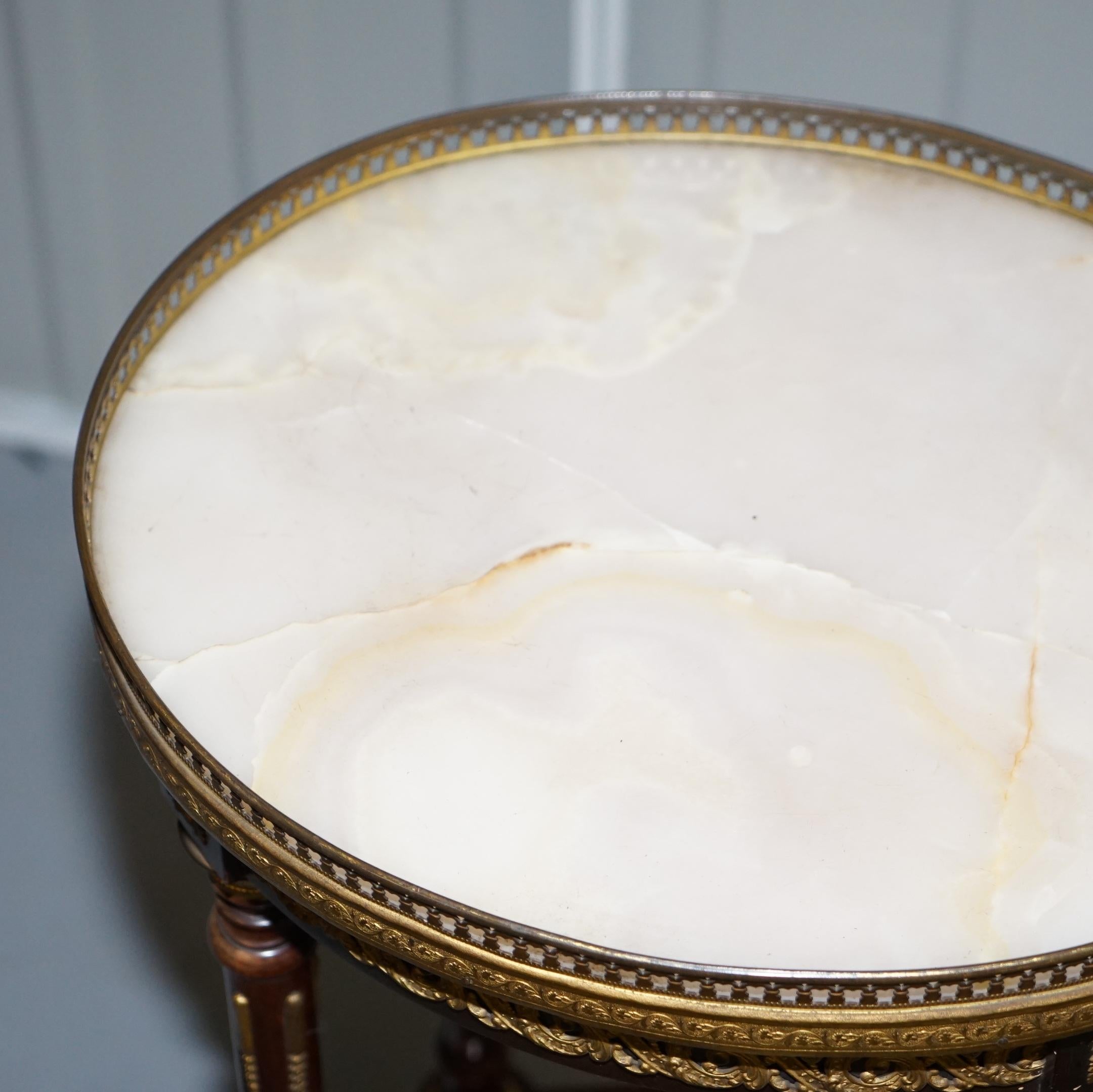 Hand-Crafted Lovely Antique French Marble Topped with Brass Gallery Rail Lamp Wine Side Table