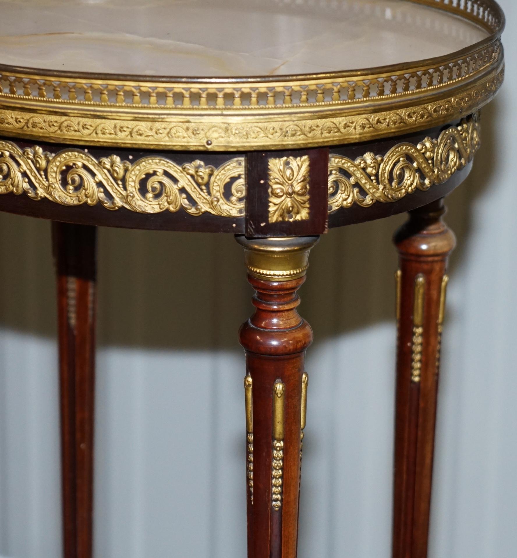 19th Century Lovely Antique French Marble Topped with Brass Gallery Rail Lamp Wine Side Table