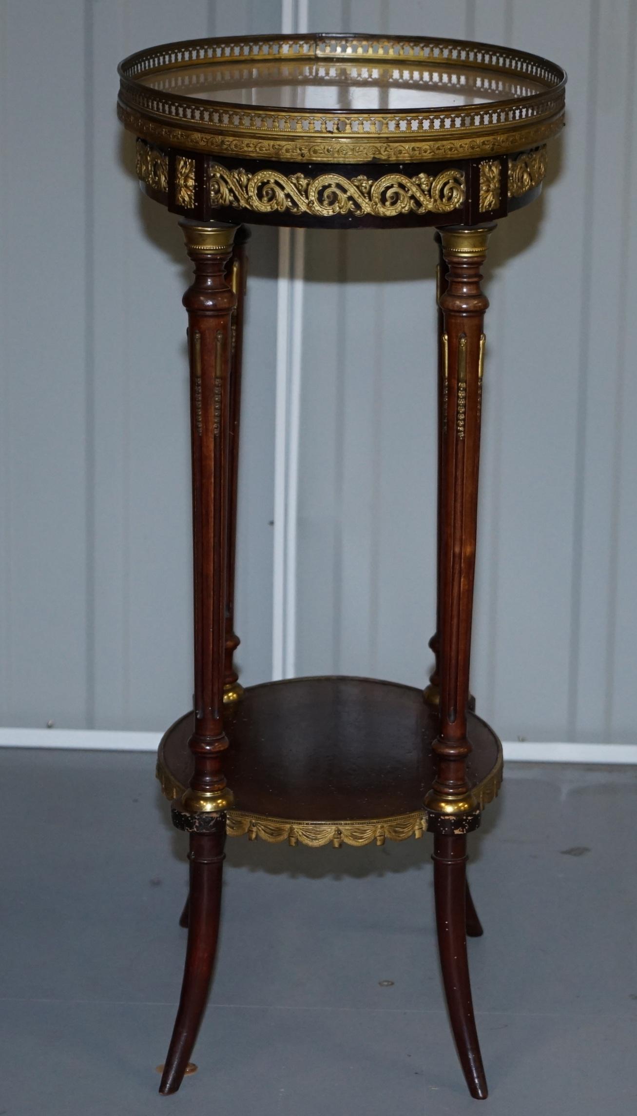Lovely Antique French Marble Topped with Brass Gallery Rail Lamp Wine Side Table 1