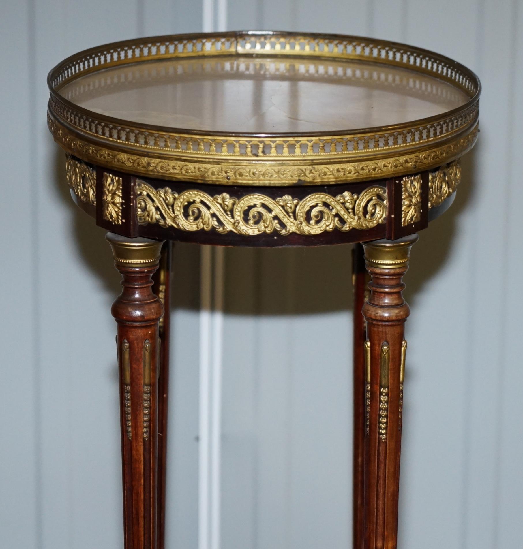 Lovely Antique French Marble Topped with Brass Gallery Rail Lamp Wine Side Table 2