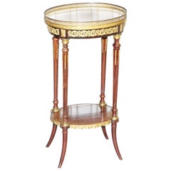 Lovely Antique French Marble Topped with Brass Gallery Rail Lamp Wine Side Table