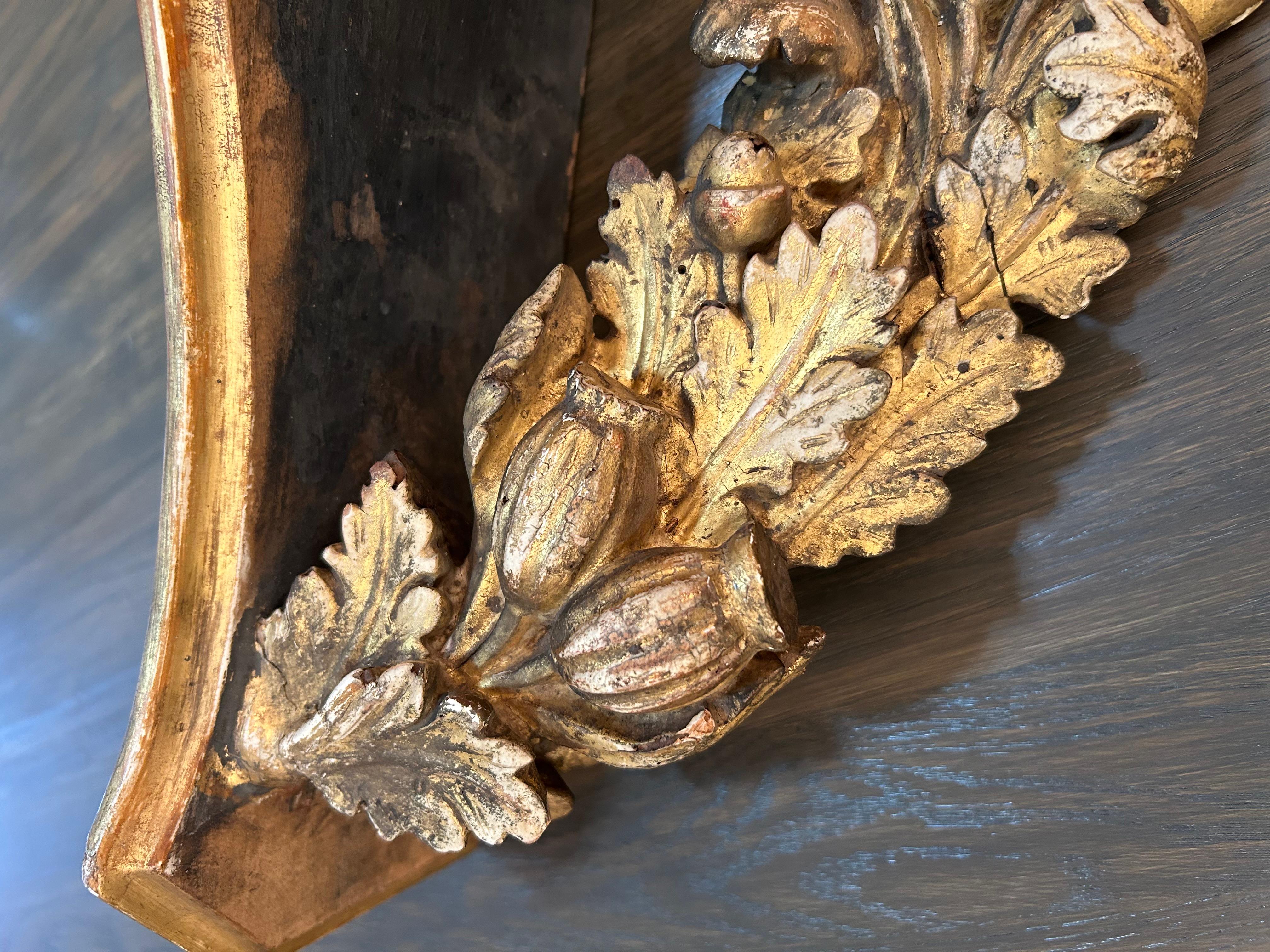 French Provincial Lovely Antique Giltwood Swag Adorned Wall Shelf Bracket For Sale