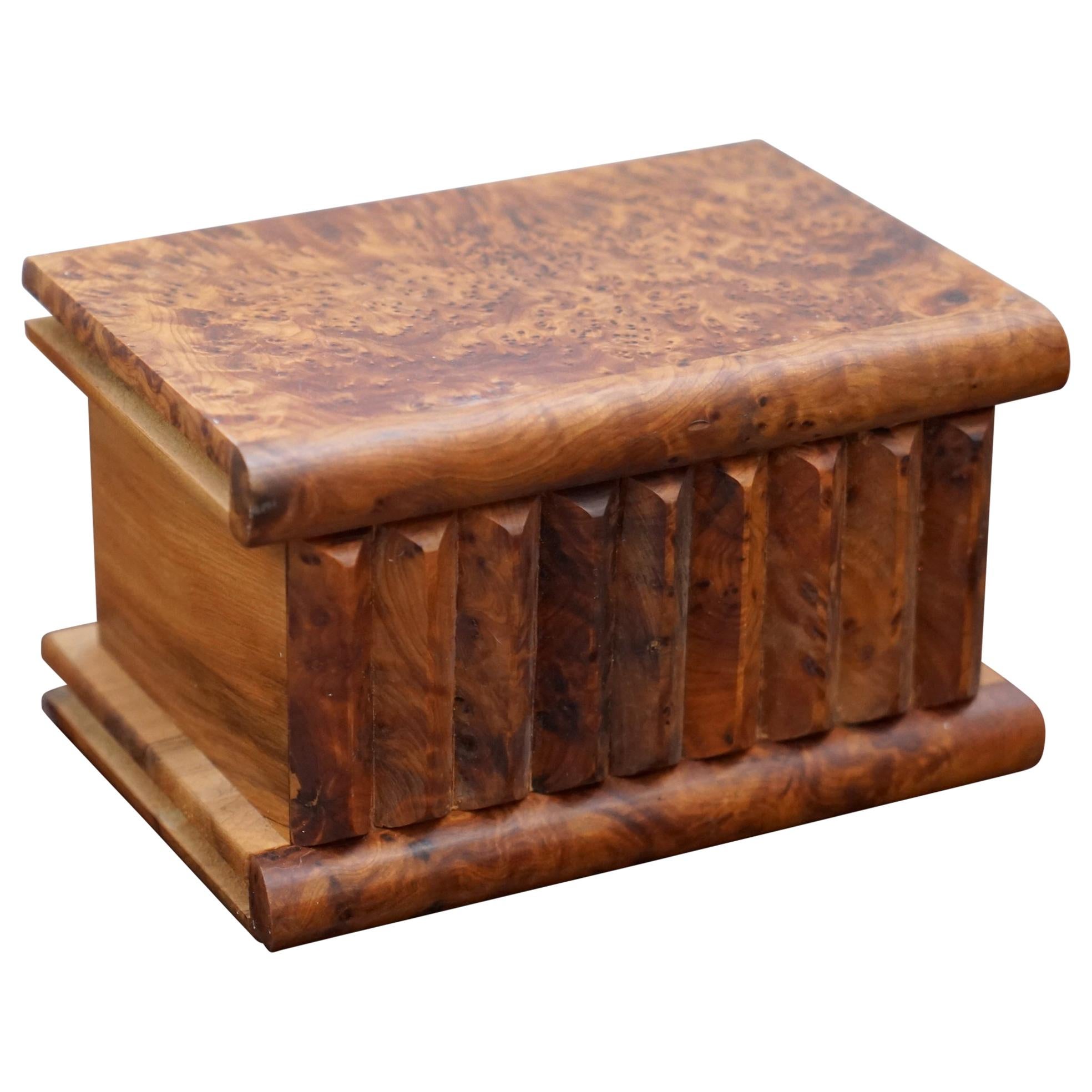 Lovely Antique Hand Made Burr Walnut Trinket Jewellery Box Stunning Patina For Sale