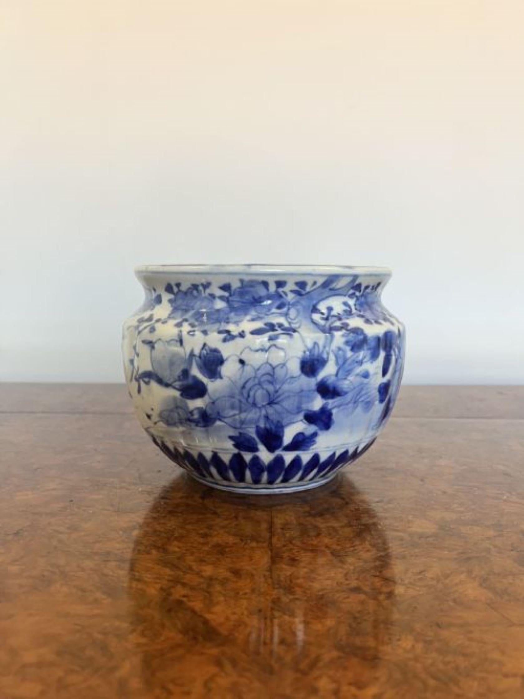 20th Century Lovely antique Japanese blue and white jardiniere  For Sale