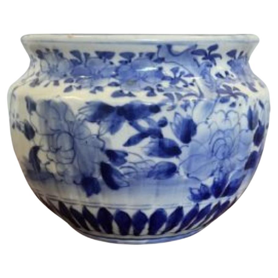 Lovely antique Japanese blue and white jardiniere  For Sale