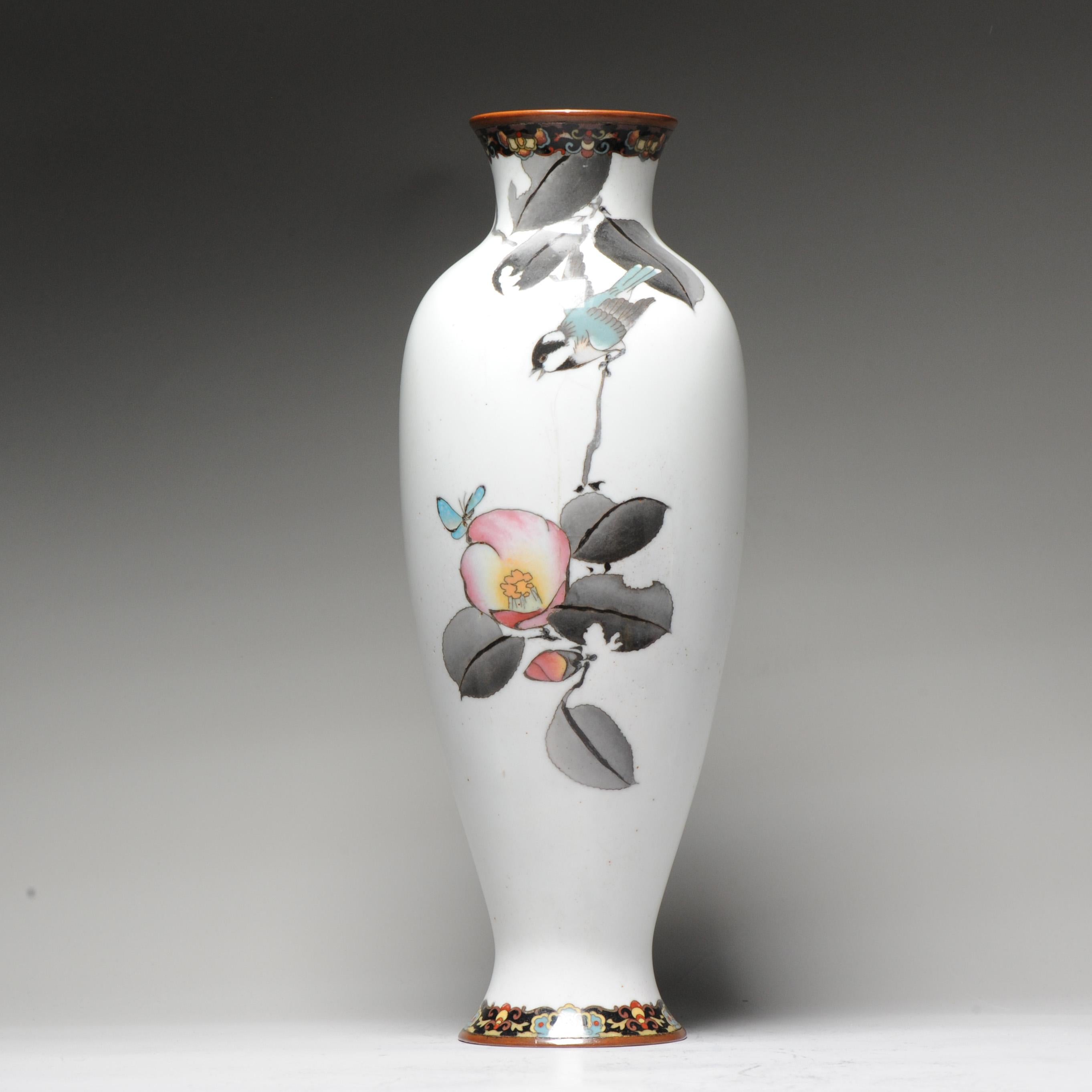 Lovely and beautifully made piece. With a stunning bird and peach scene.

Originally of the Catherina collection of Japanese bronzes and cloisonne that was partly auctioned in Amsterdam in 2006 at Sothebys. This piece is pictured in the catalogue of