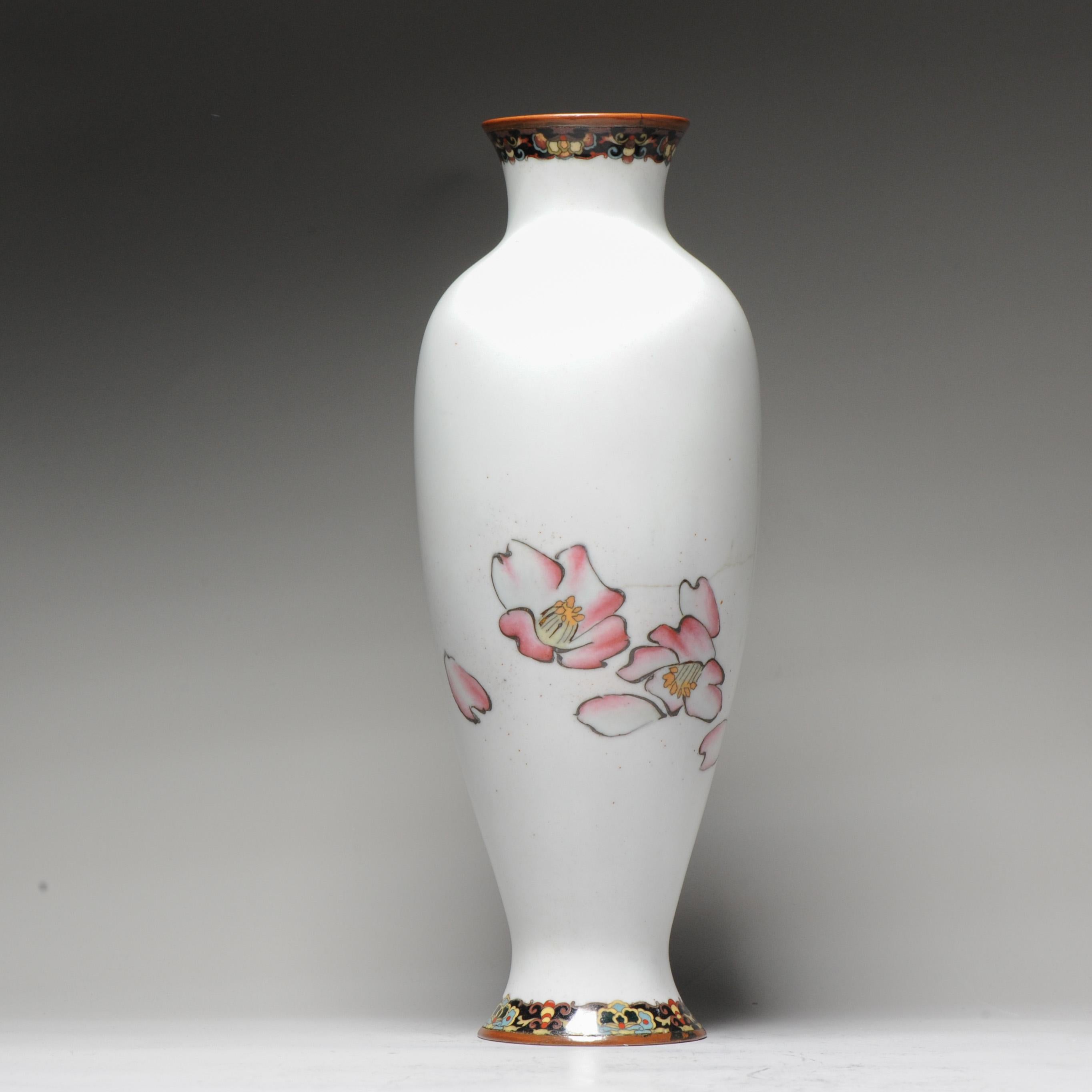 19th Century Lovely Antique Japanese Bronze Cloisonne Vase Bird and Peach, 19 Century For Sale