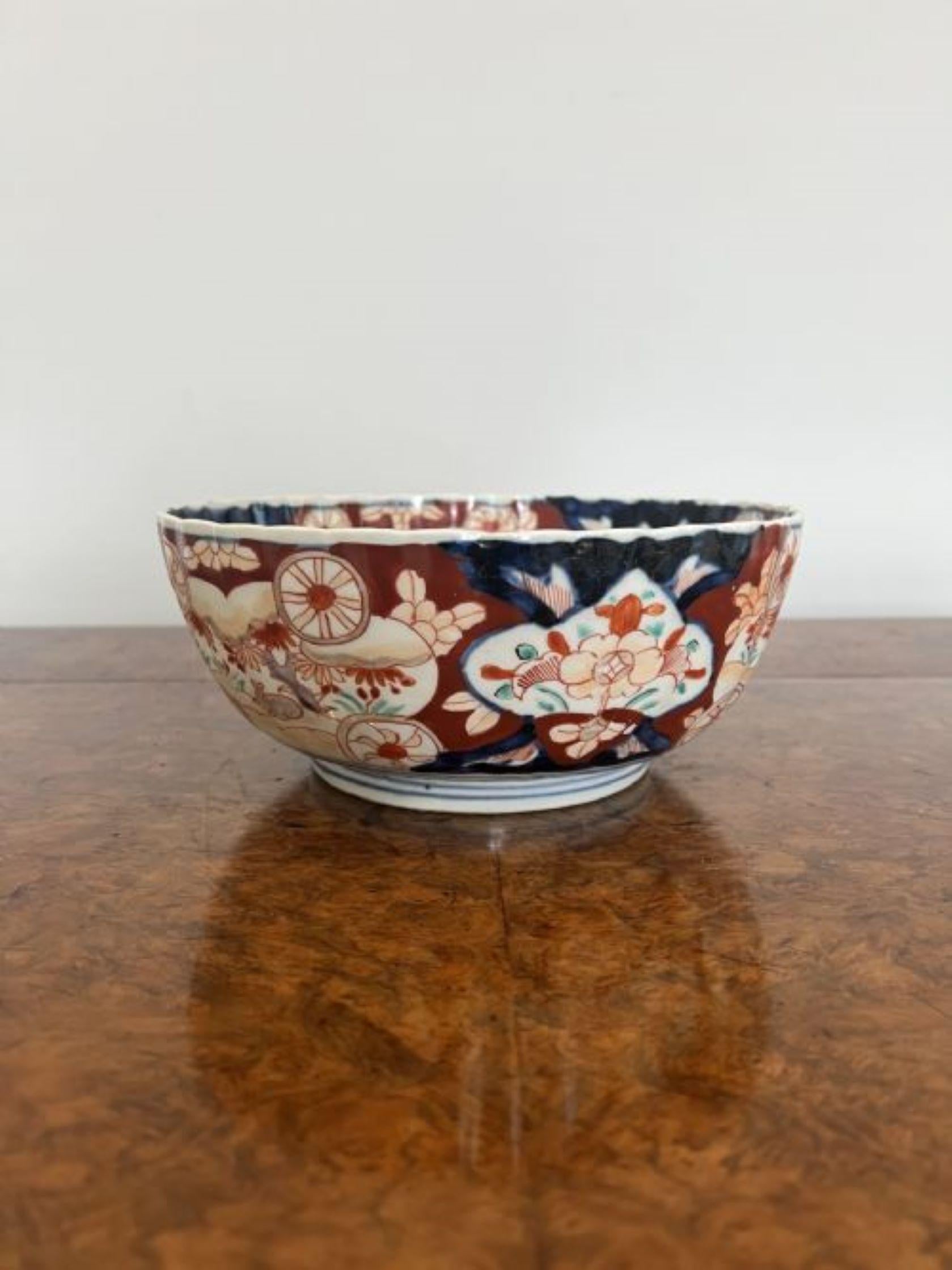 Ceramic Lovely antique Japanese imari bowl with a scallop shaped edge For Sale