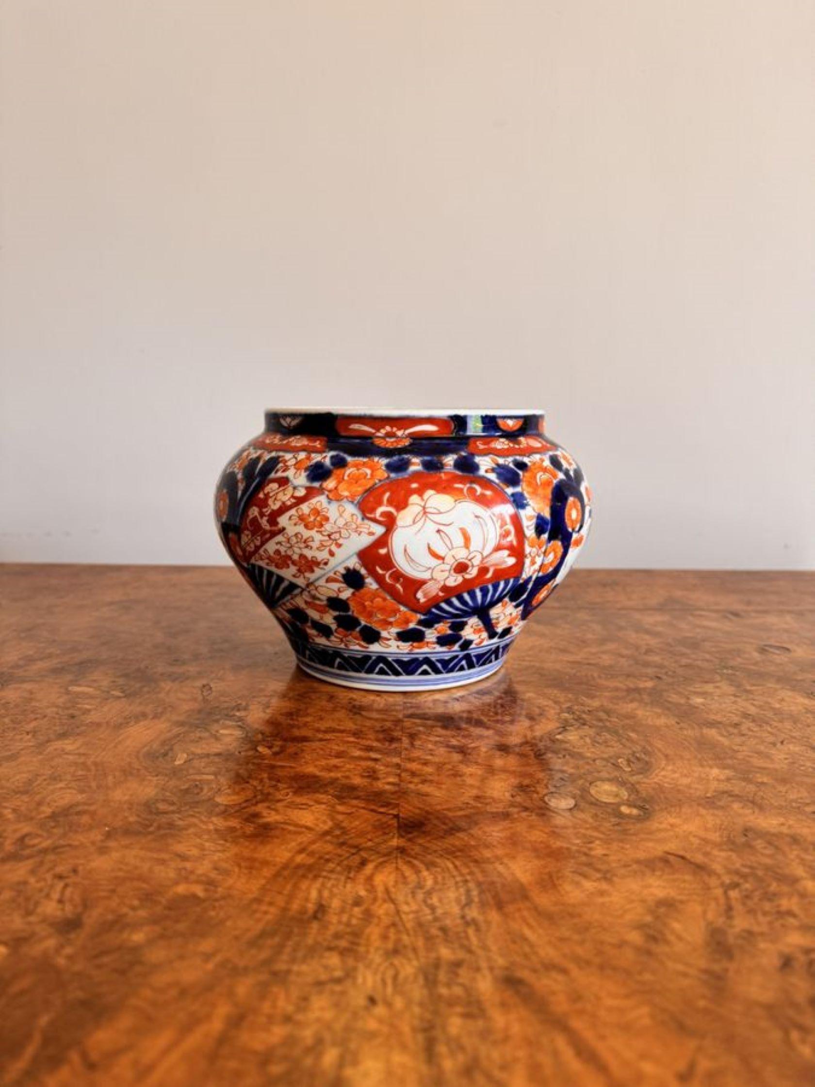 Ceramic Lovely antique Japanese imari jardiniere  For Sale