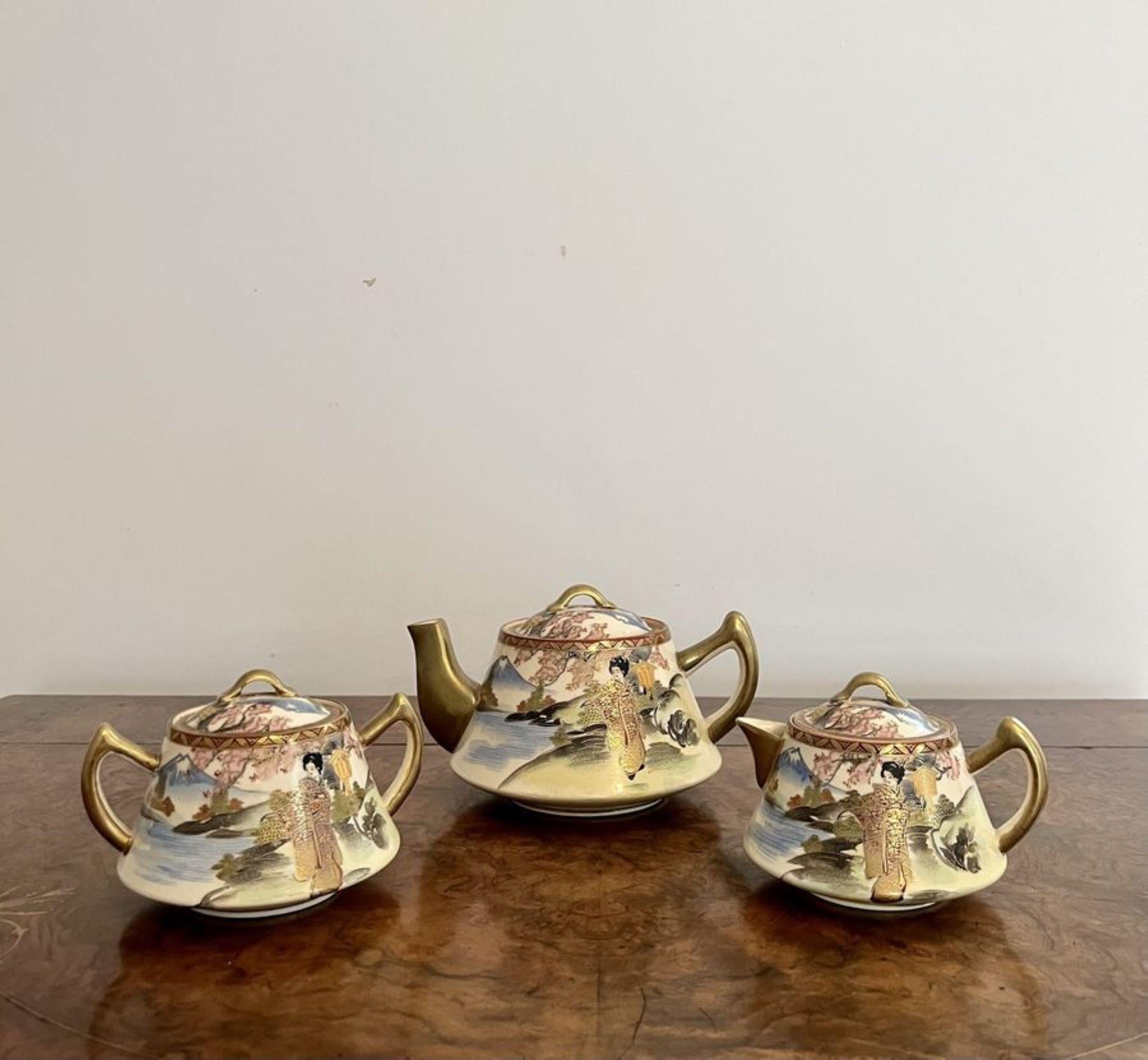 Lovely antique Japanese satsuma three piece tea set  For Sale 1