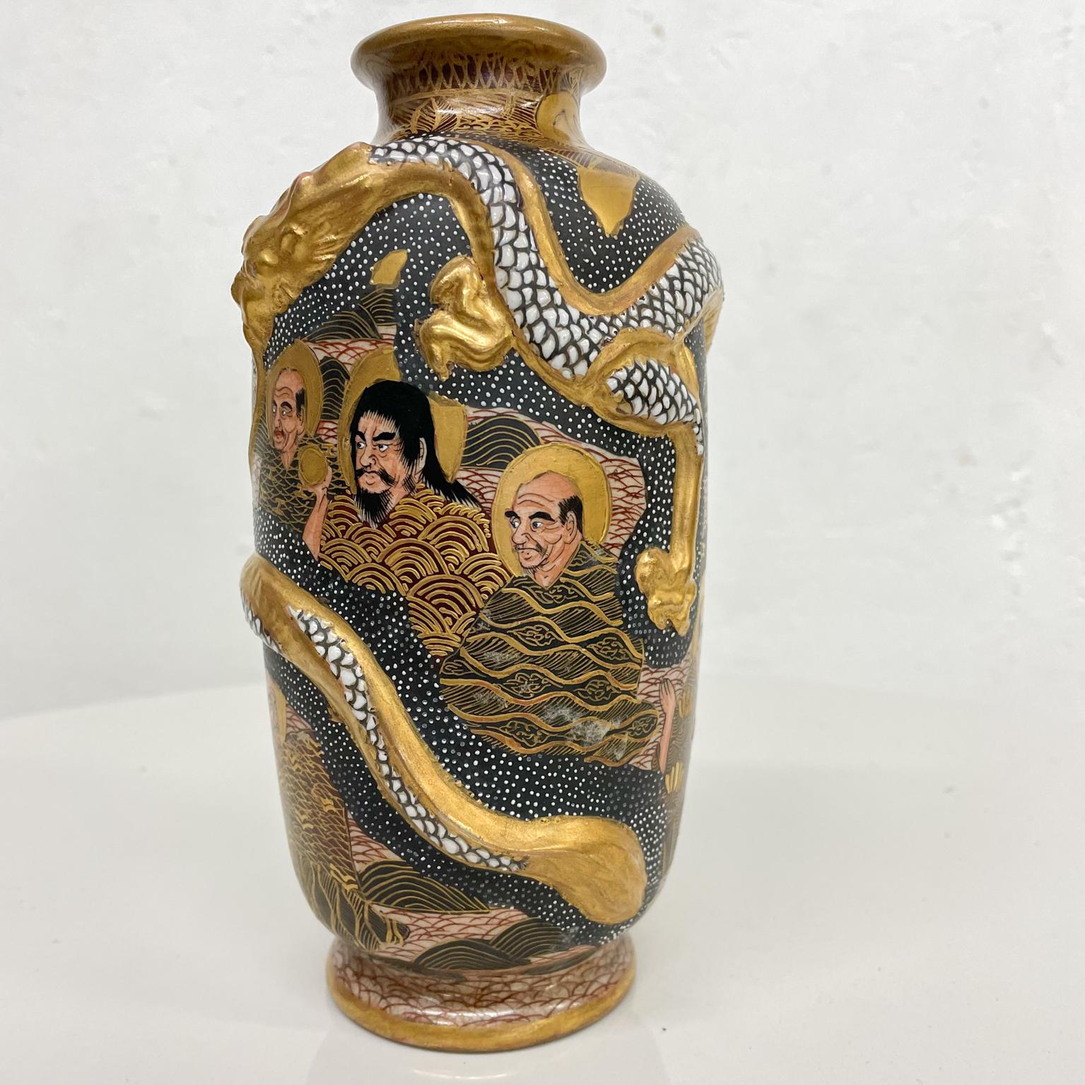 Pottery Lovely Antique Japanese Satsuma Vase Gilded Dragon Decor Arhat Figures