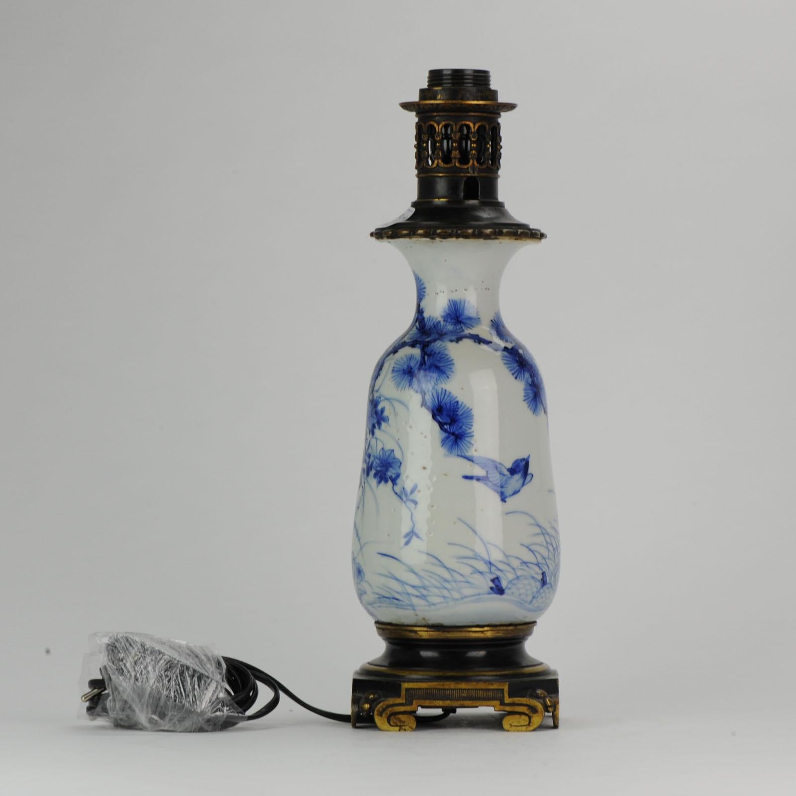Lovely Antique Lamp Vase with Birds and Turtles Japan Meiji In Good Condition For Sale In Amsterdam, Noord Holland