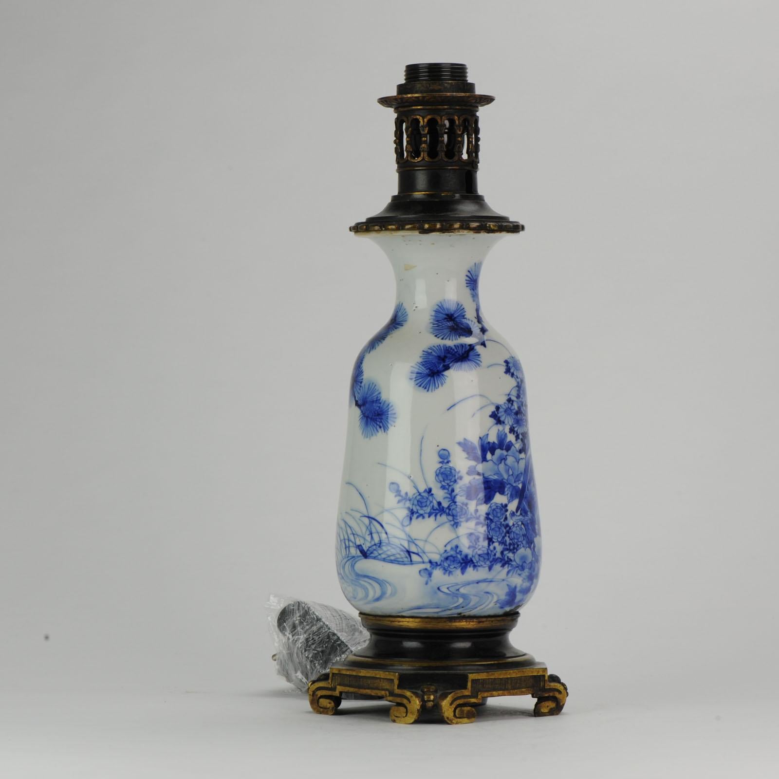 19th Century Lovely Antique Lamp Vase with Birds and Turtles Japan Meiji For Sale