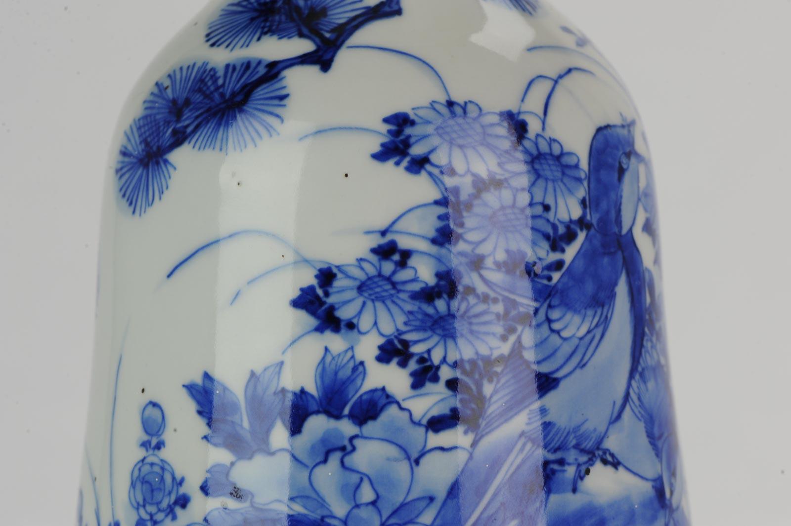 Ravissant vase lampe d'antiquité japonais Meiji avec oiseaux et tortues en vente 1