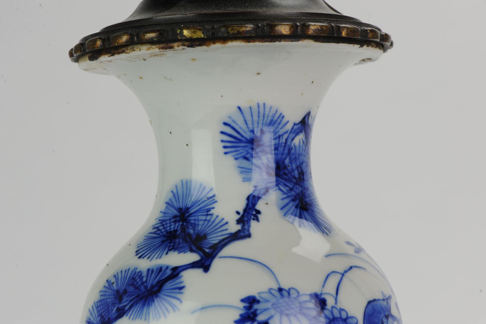 Ravissant vase lampe d'antiquité japonais Meiji avec oiseaux et tortues en vente 2