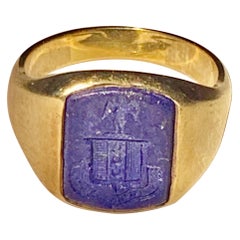 Lovely Antique Lapis Lazuli Gold Armorial Signet Ring 18k Gold