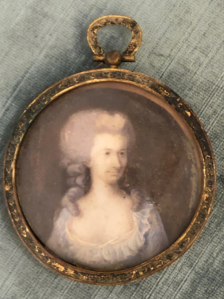 Lovely Antique Miniature Painting in Bronze Frame For Sale at 1stDibs