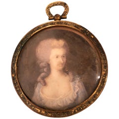 Lovely Antique Miniature Painting in Bronze Frame