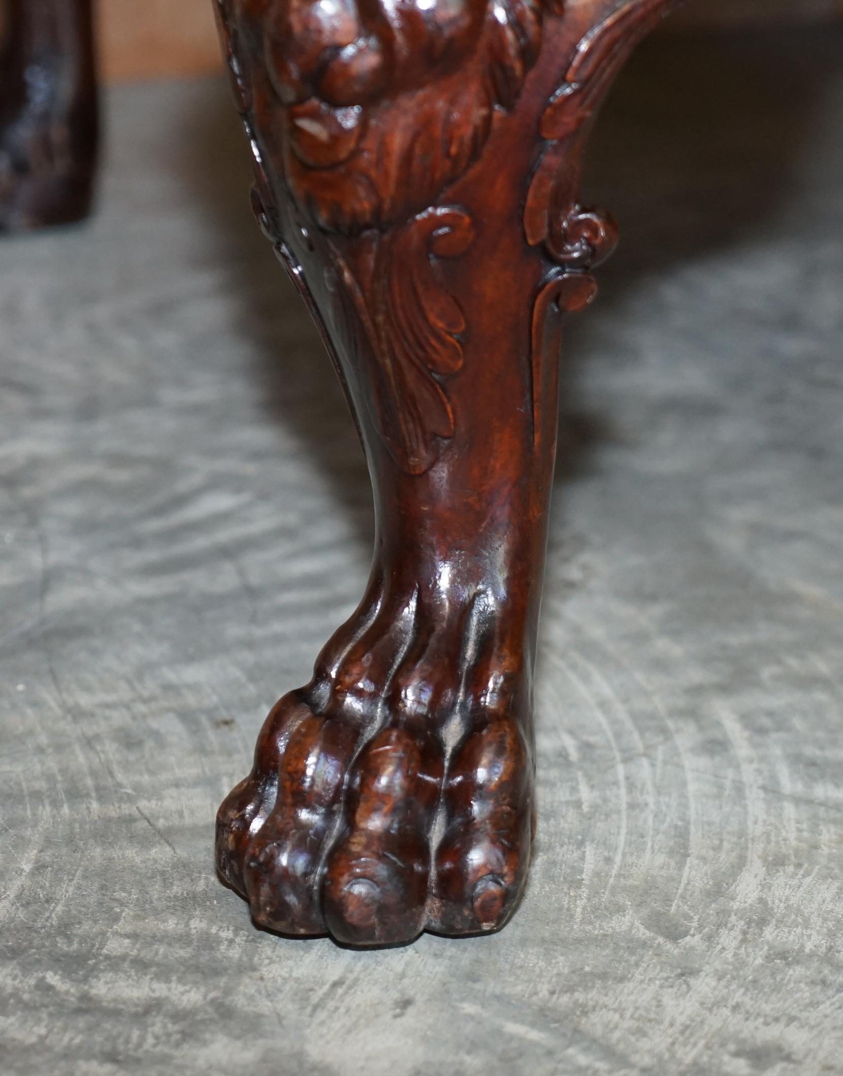Ravissant fauteuil club bibliothèque ancien orné de pieds en pattes de lion en poils de lion sculptés à la main en vente 3