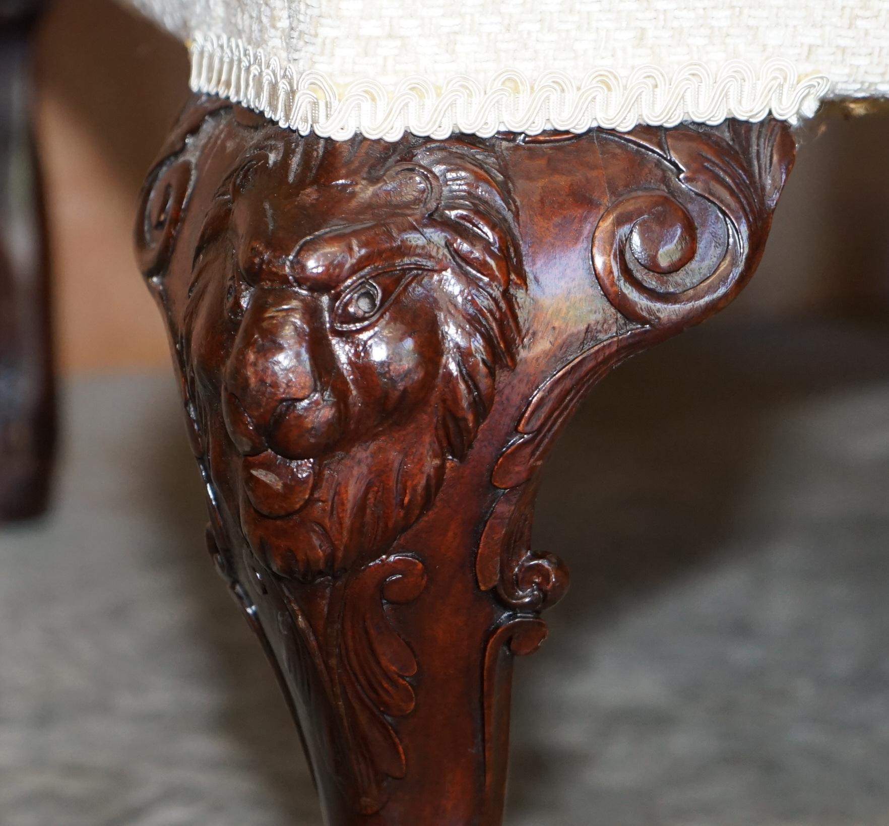 Lovely Antique Ornately Hand Carved Lion's Hairy Paw Leg Club Library Armchair For Sale 2