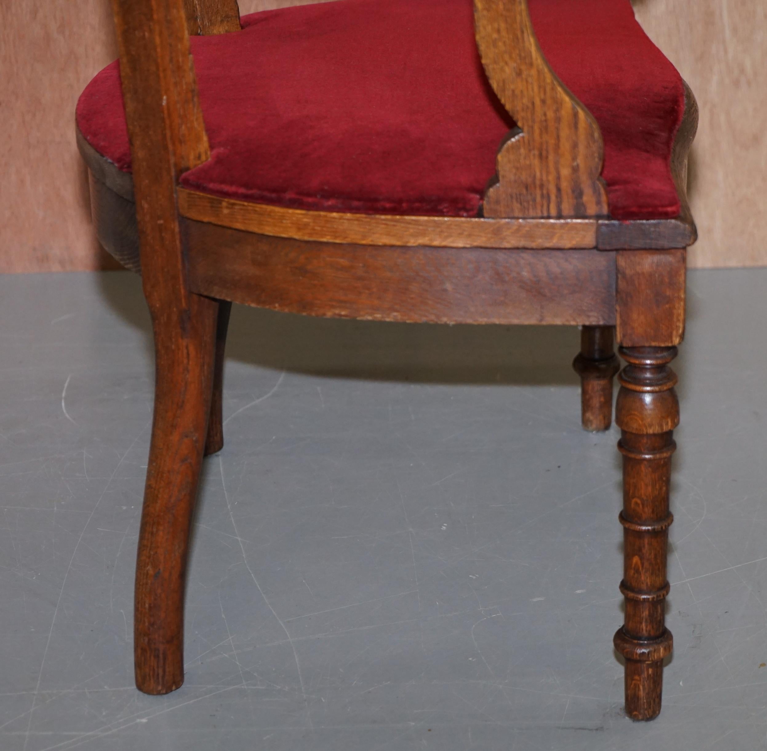 Lovely Antique Regency Oak Carved Bergere Armchair with Lions Head Arms Velvet For Sale 6