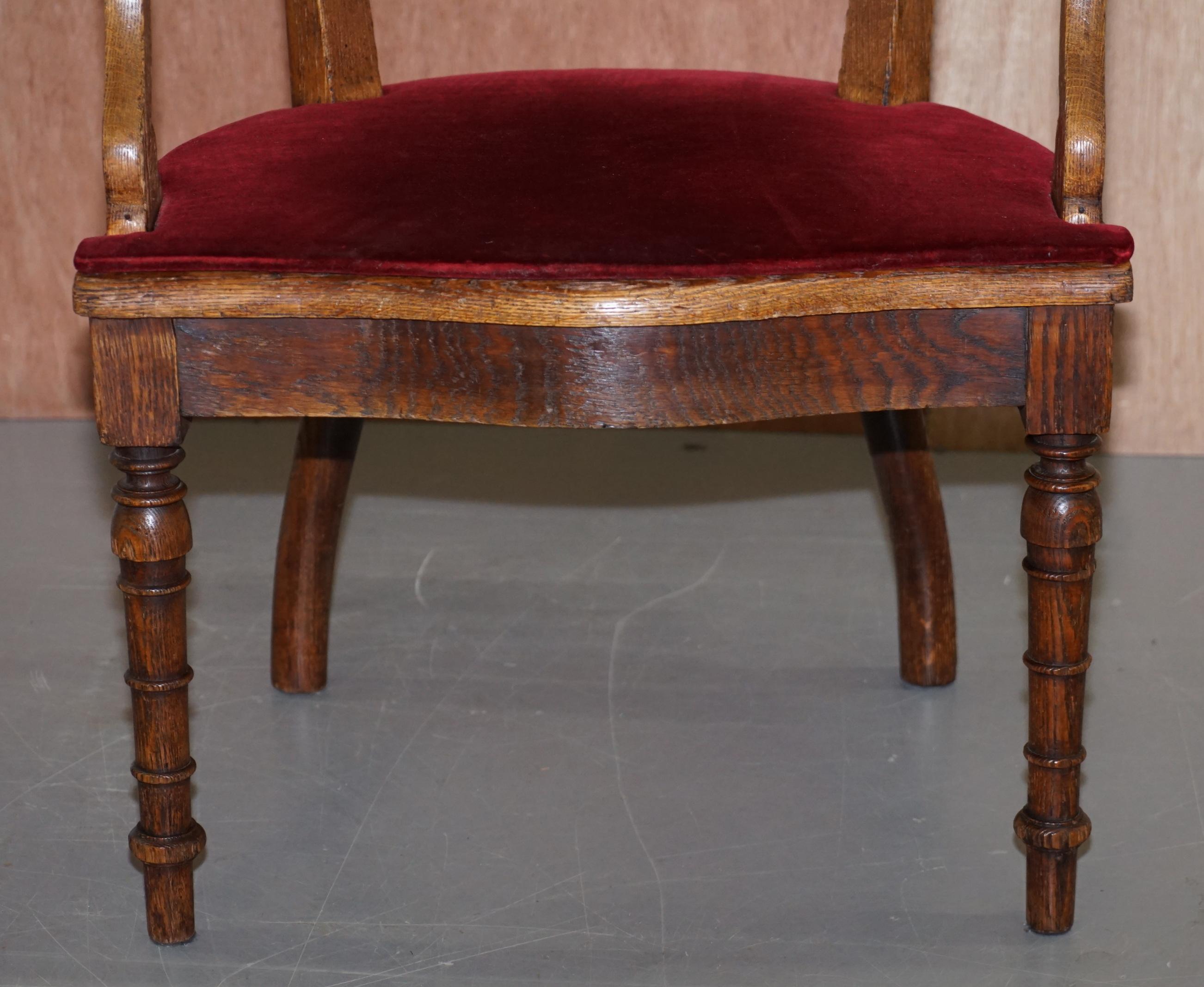 Lovely Antique Regency Oak Carved Bergere Armchair with Lions Head Arms Velvet For Sale 2