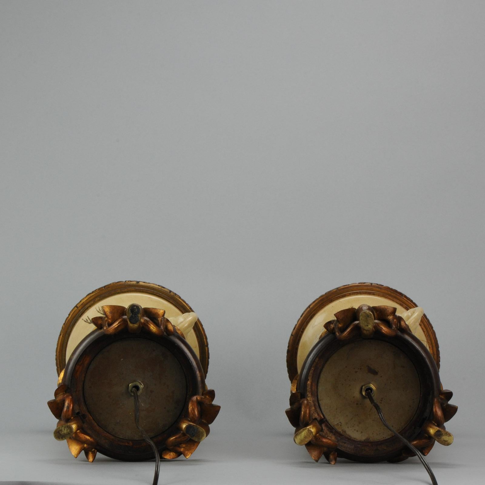 Meiji Jolie ensemble de lampes anciennes Satsuma avec grues et tortues, Japon, 19ème siècle en vente